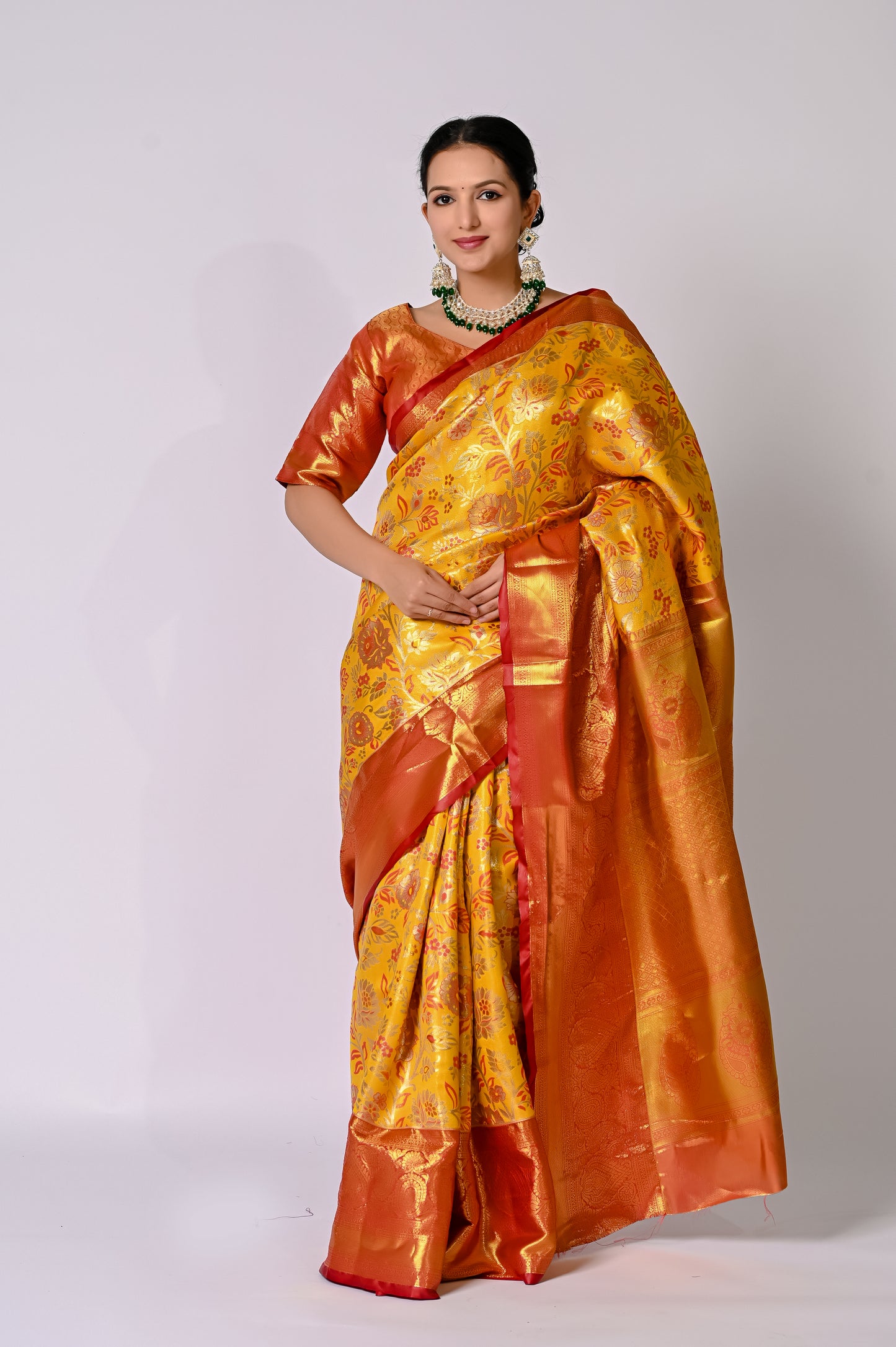 Golden Sunfire Banarasi Jaquard Silk Saree