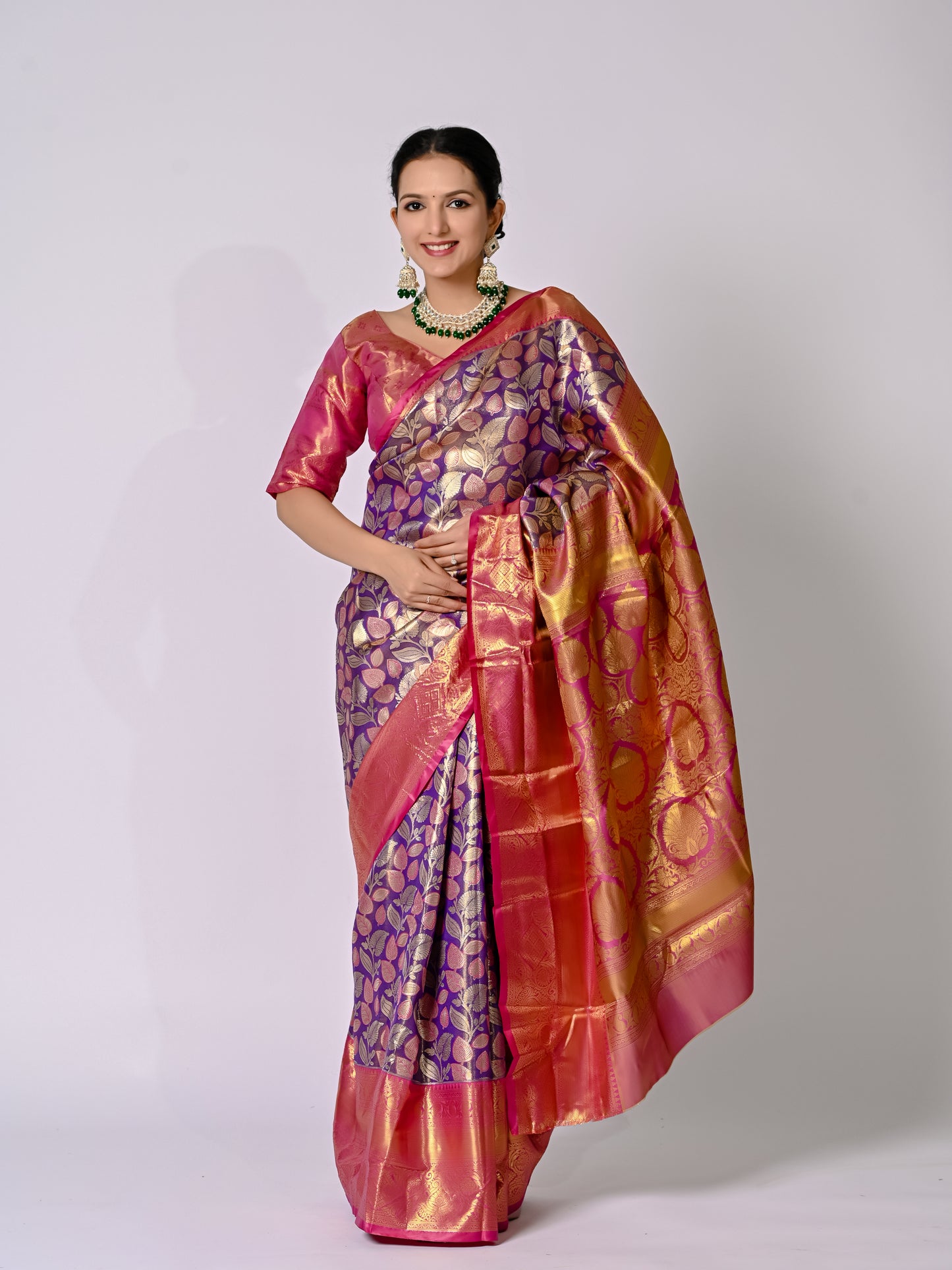 Royal Purple and Rani Pink Banarasi Jaquard Silk Saree