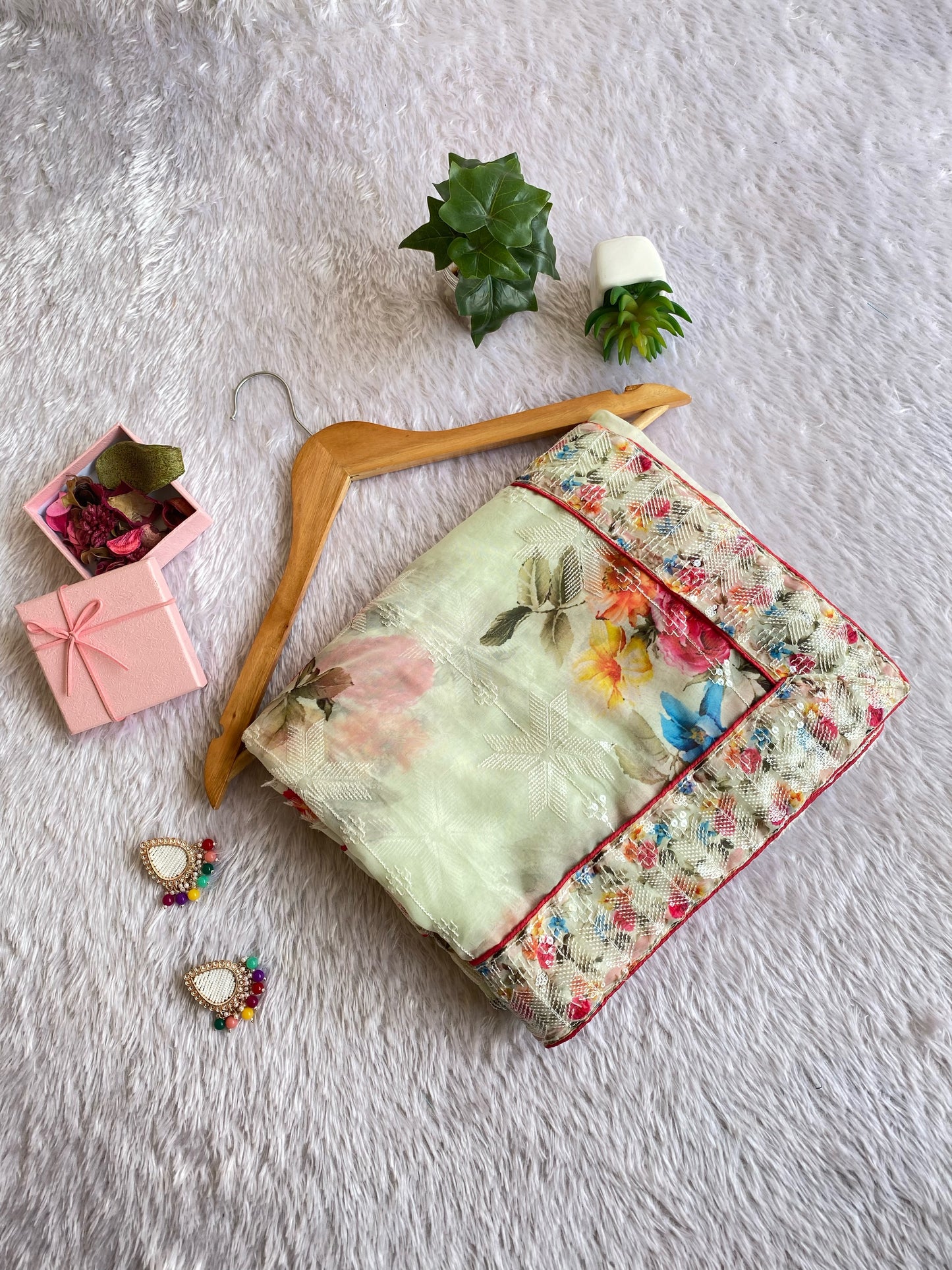 Pastel Mint Floral Teby Organza Saree