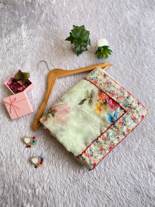 Pastel Mint Floral Teby Organza Saree