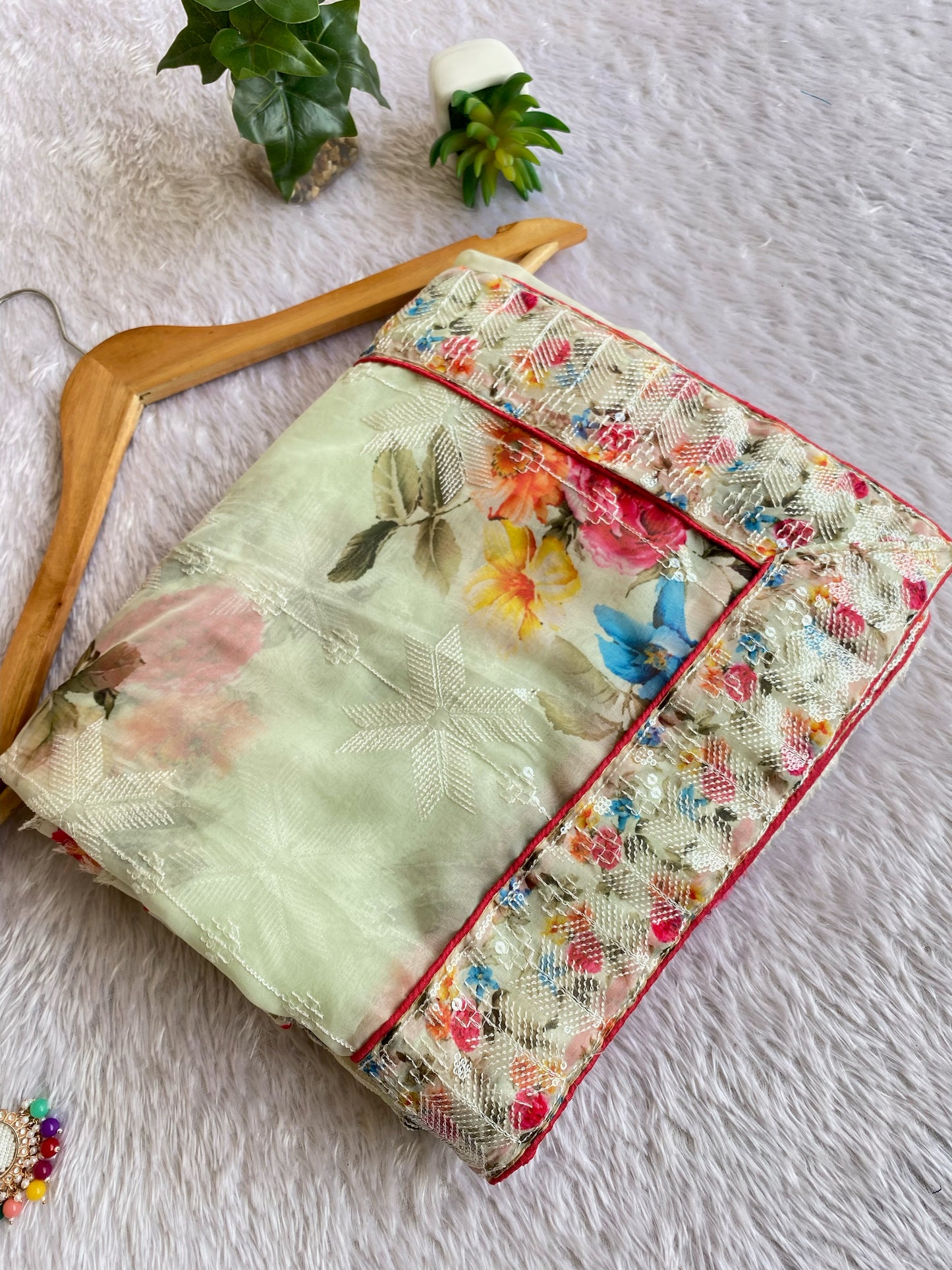 Pastel Mint Floral Teby Organza Saree