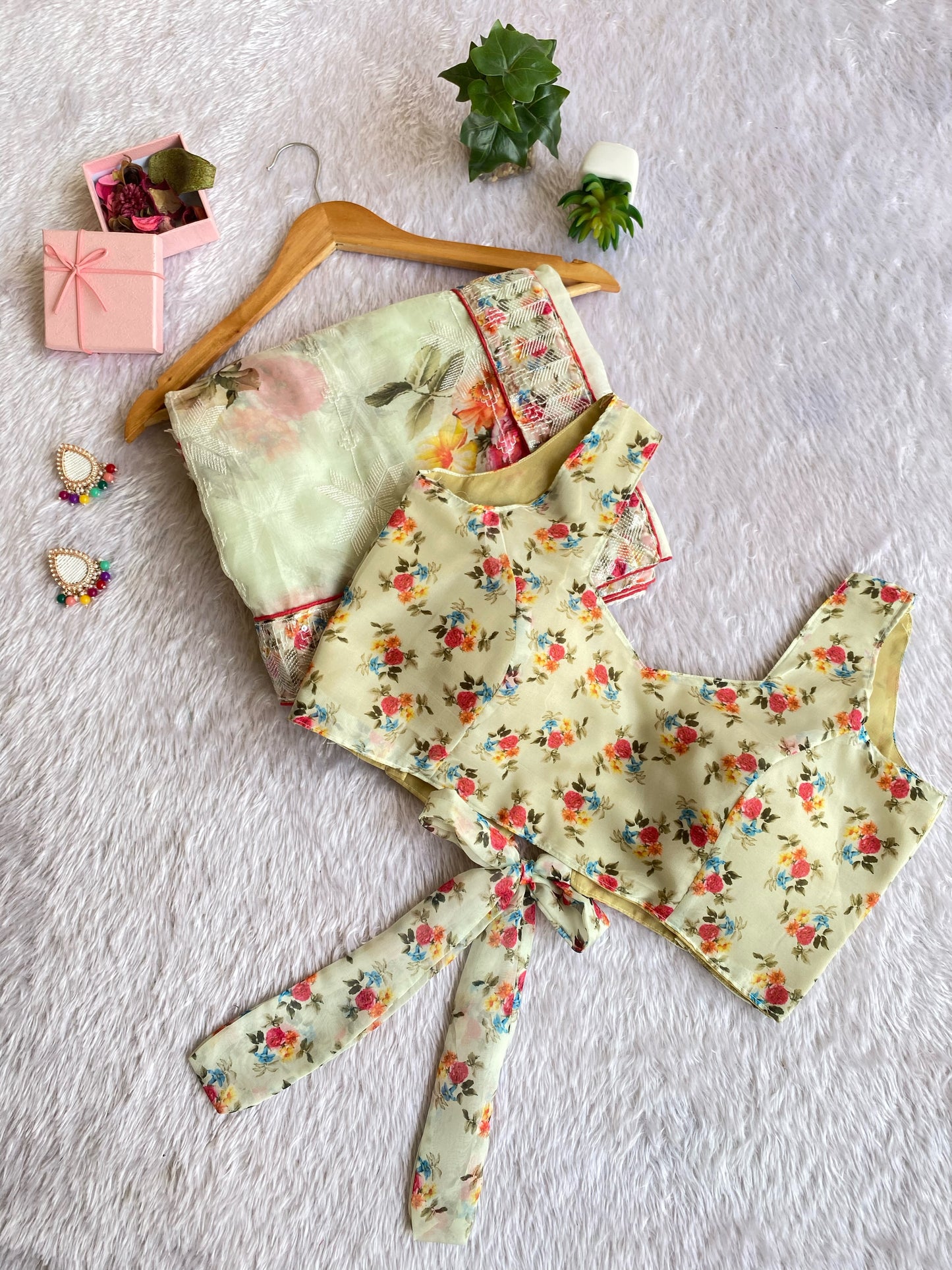 Pastel Mint Floral Teby Organza Saree