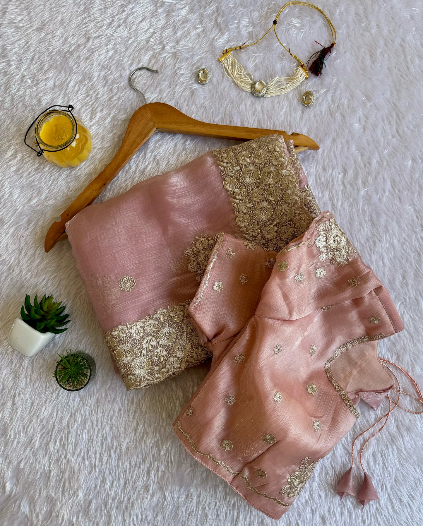 Metallic Lurex Silk Jimmy Choo Saree with Grand Floral Cutwork Border
