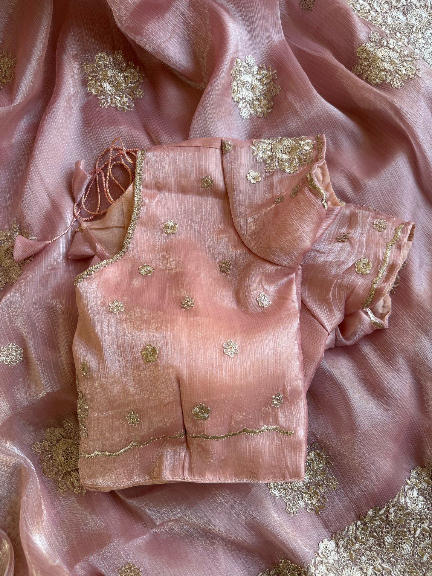 Metallic Lurex Silk Jimmy Choo Saree with Grand Floral Cutwork Border