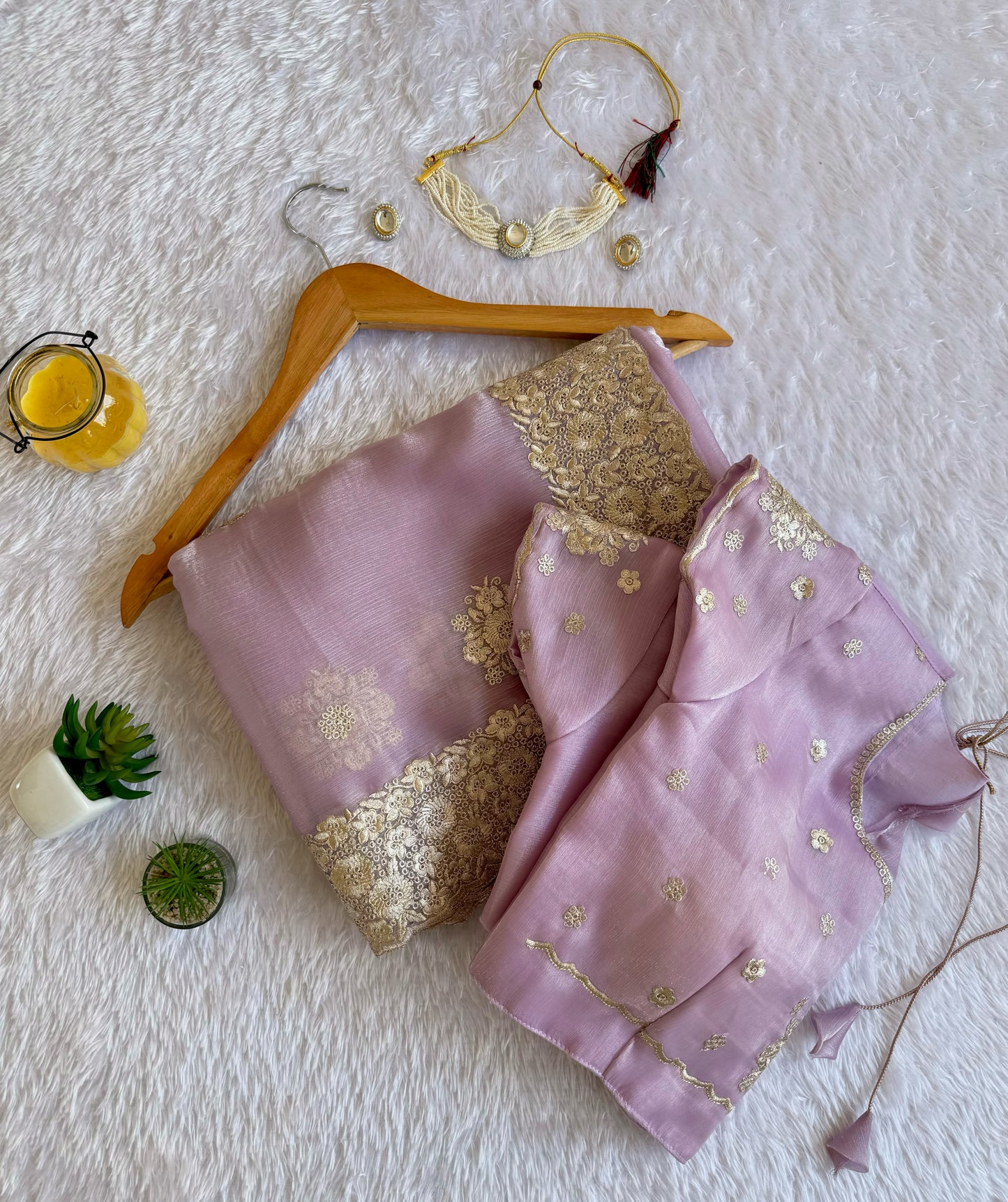 Metallic Lurex Silk Jimmy Choo Saree with Grand Floral Cutwork Border