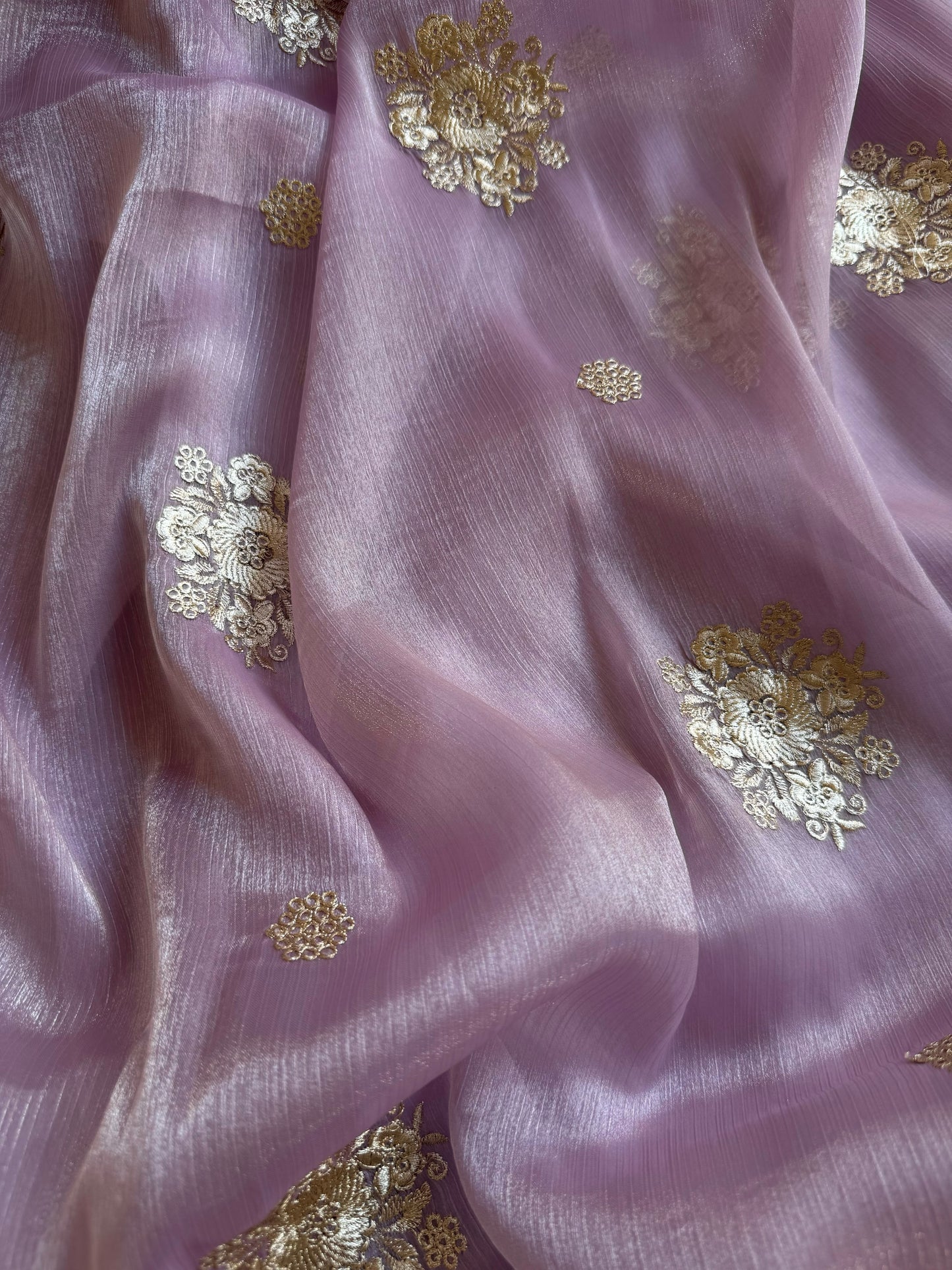 Metallic Lurex Silk Jimmy Choo Saree with Grand Floral Cutwork Border
