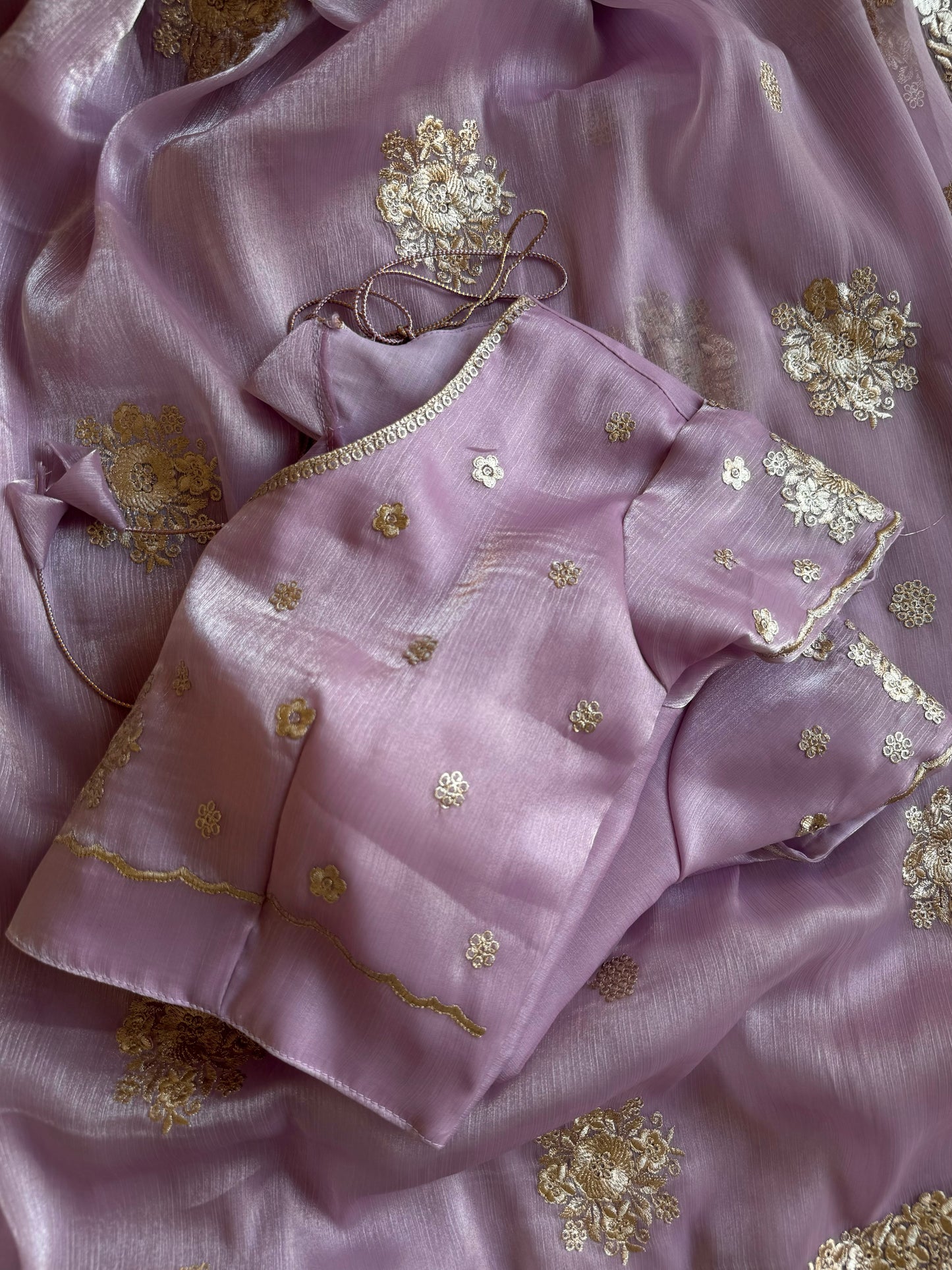 Metallic Lurex Silk Jimmy Choo Saree with Grand Floral Cutwork Border