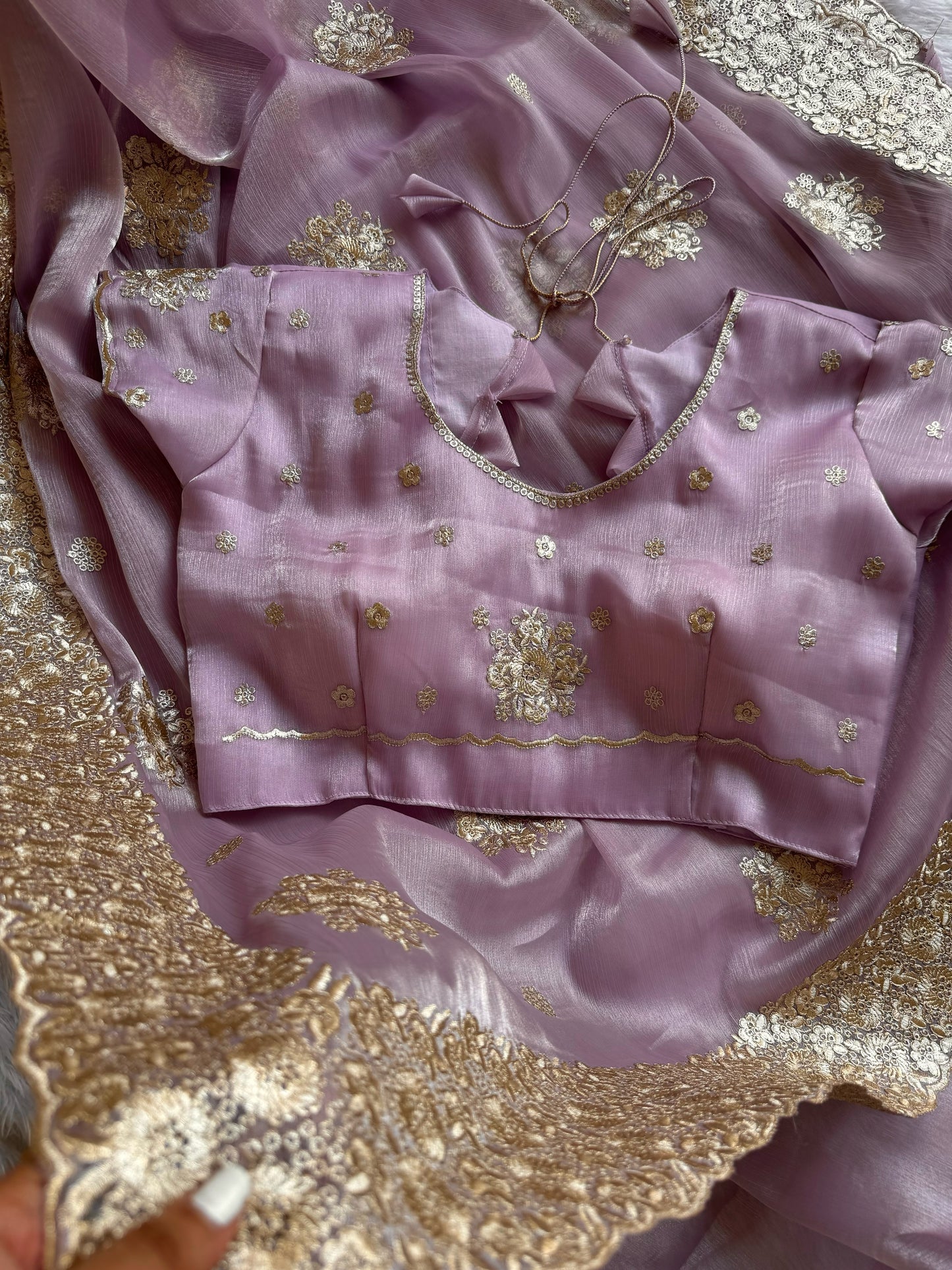 Metallic Lurex Silk Jimmy Choo Saree with Grand Floral Cutwork Border