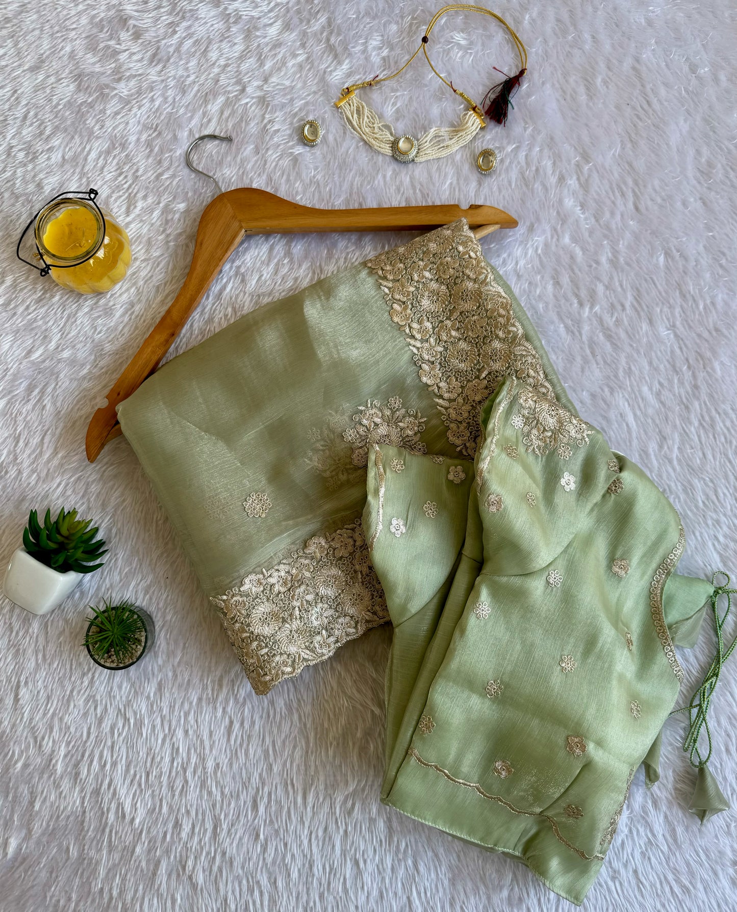 Metallic Lurex Silk Jimmy Choo Saree with Grand Floral Cutwork Border