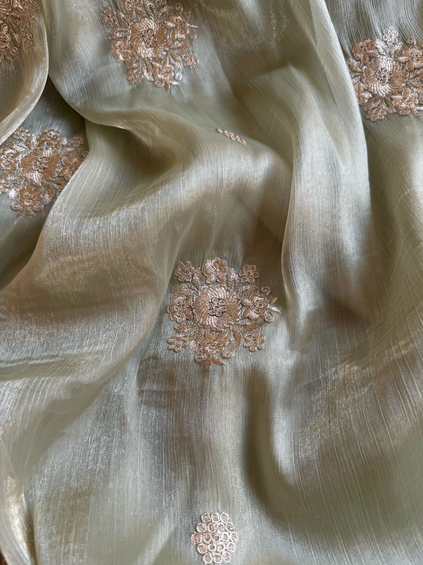 Metallic Lurex Silk Jimmy Choo Saree with Grand Floral Cutwork Border