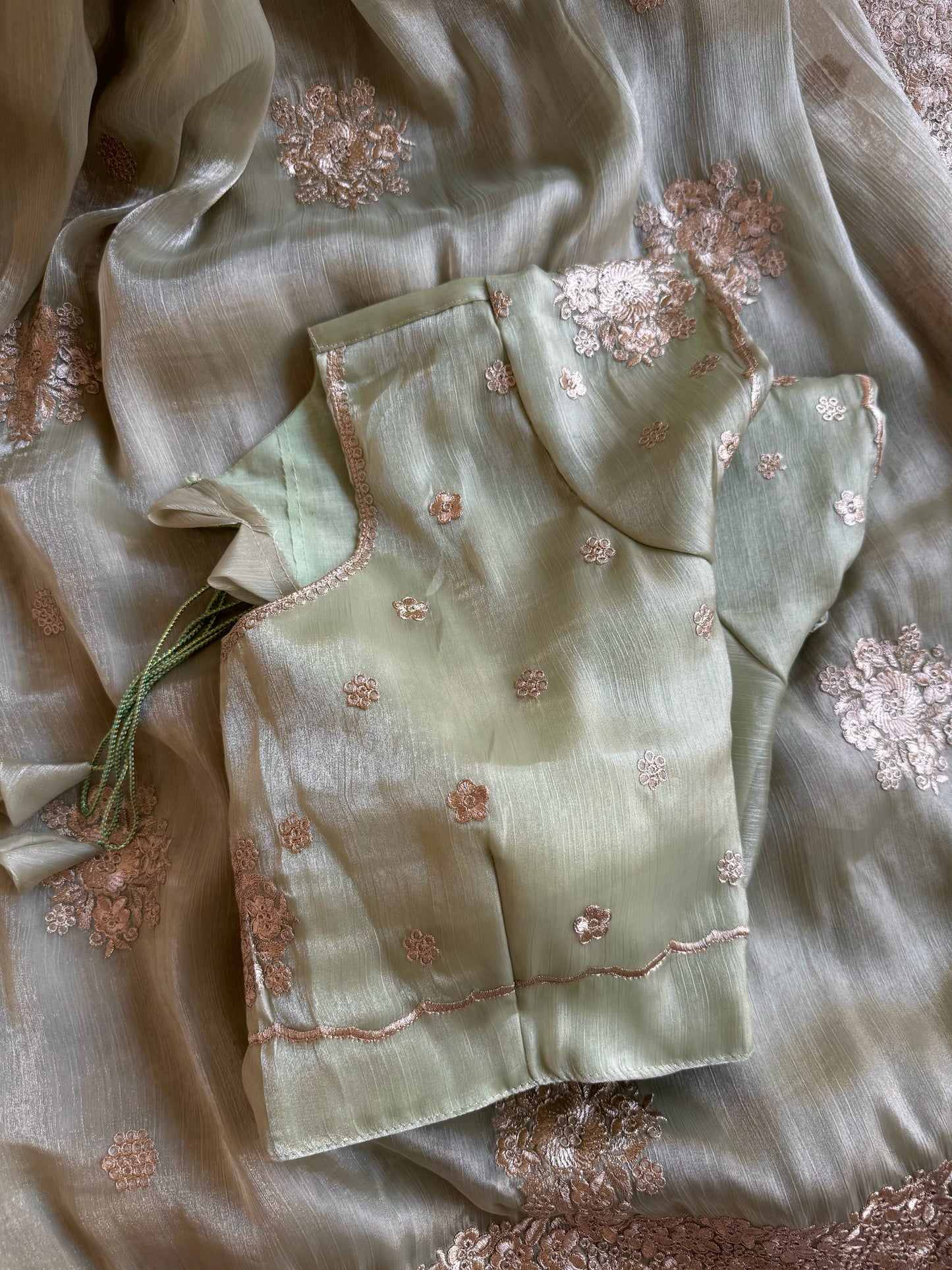 Metallic Lurex Silk Jimmy Choo Saree with Grand Floral Cutwork Border