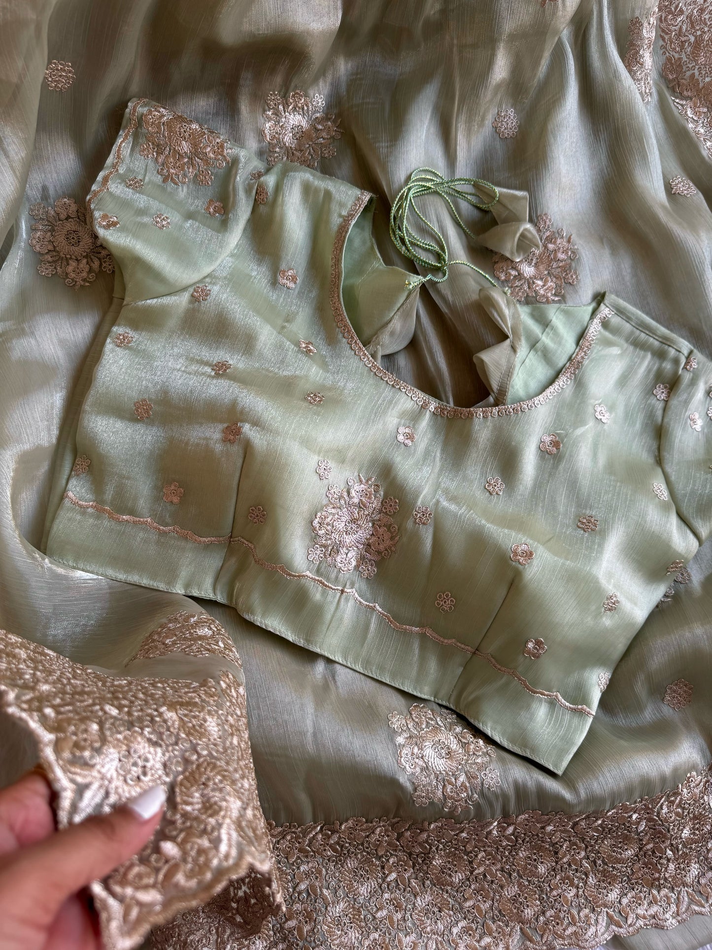 Metallic Lurex Silk Jimmy Choo Saree with Grand Floral Cutwork Border