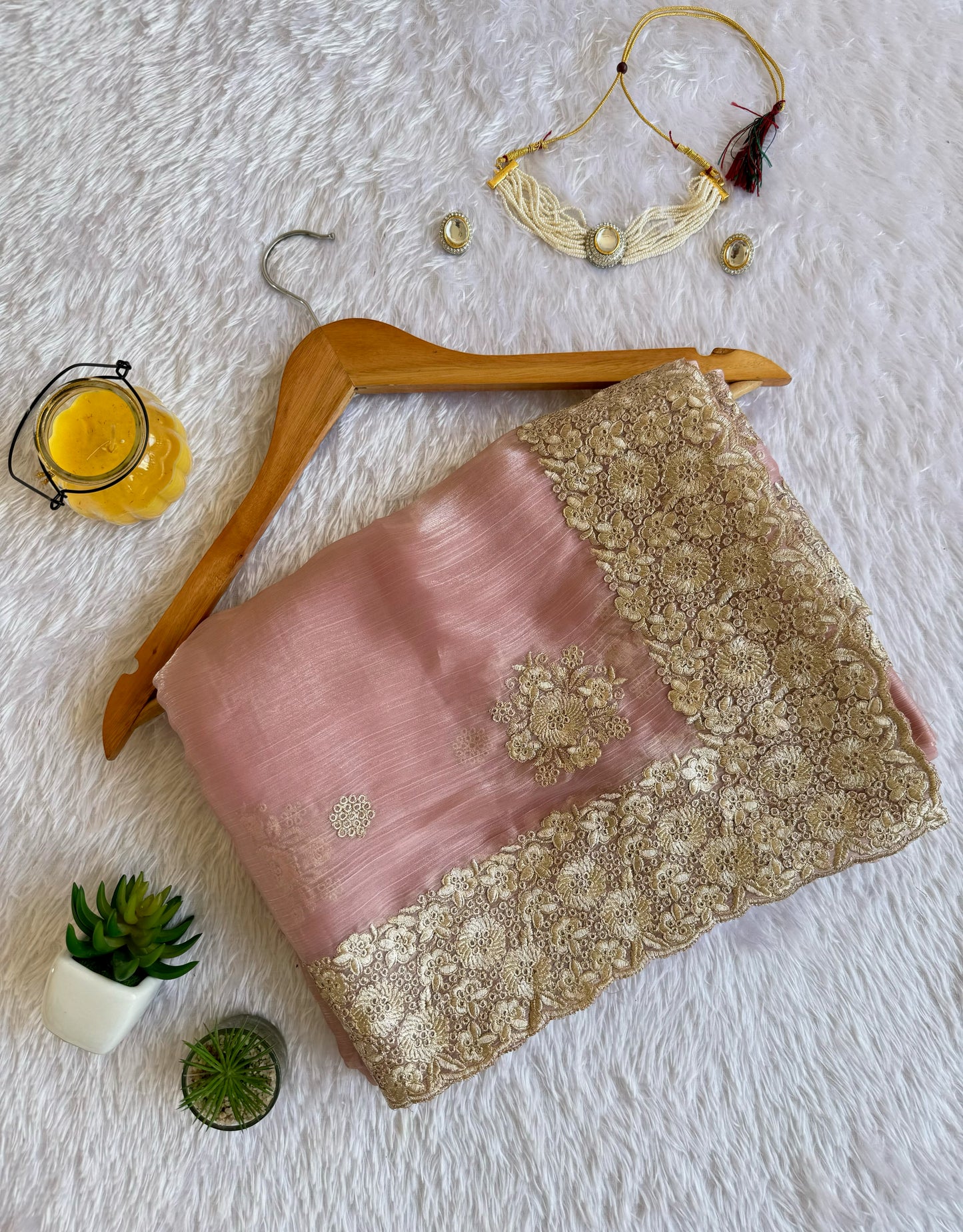Metallic Lurex Silk Jimmy Choo Saree with Grand Floral Cutwork Border