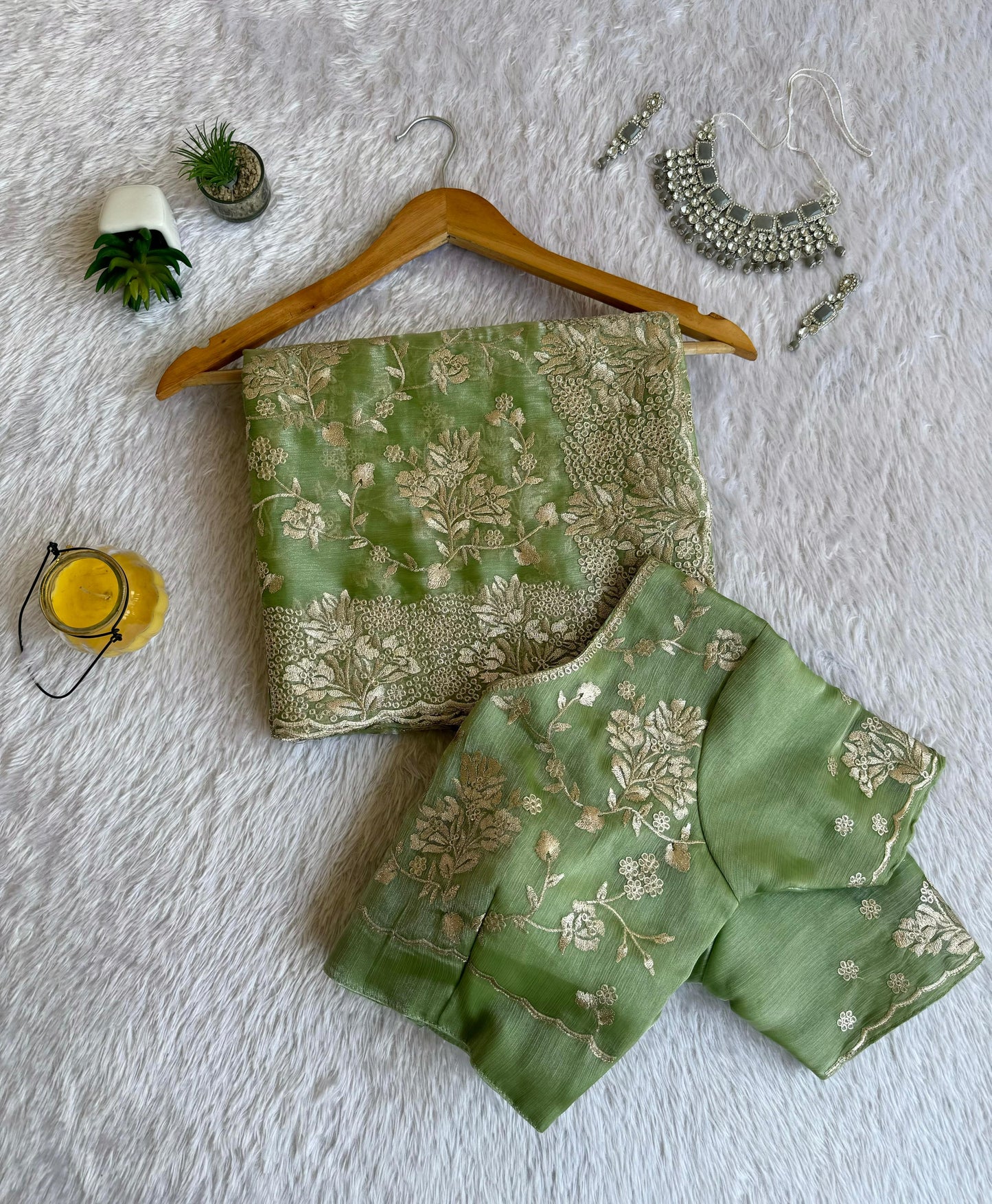 Elegant Floral Jimmy Choo Saree with Silver Zari Embroidery