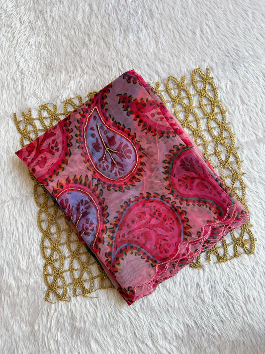 Pink Sky Paisley Print Poly Organza Saree