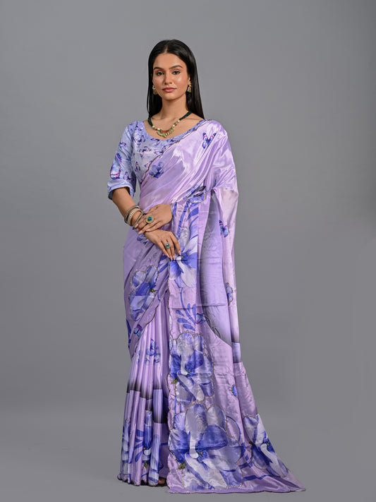 Enchanting Lavender Butterfly Poly Chinon Saree