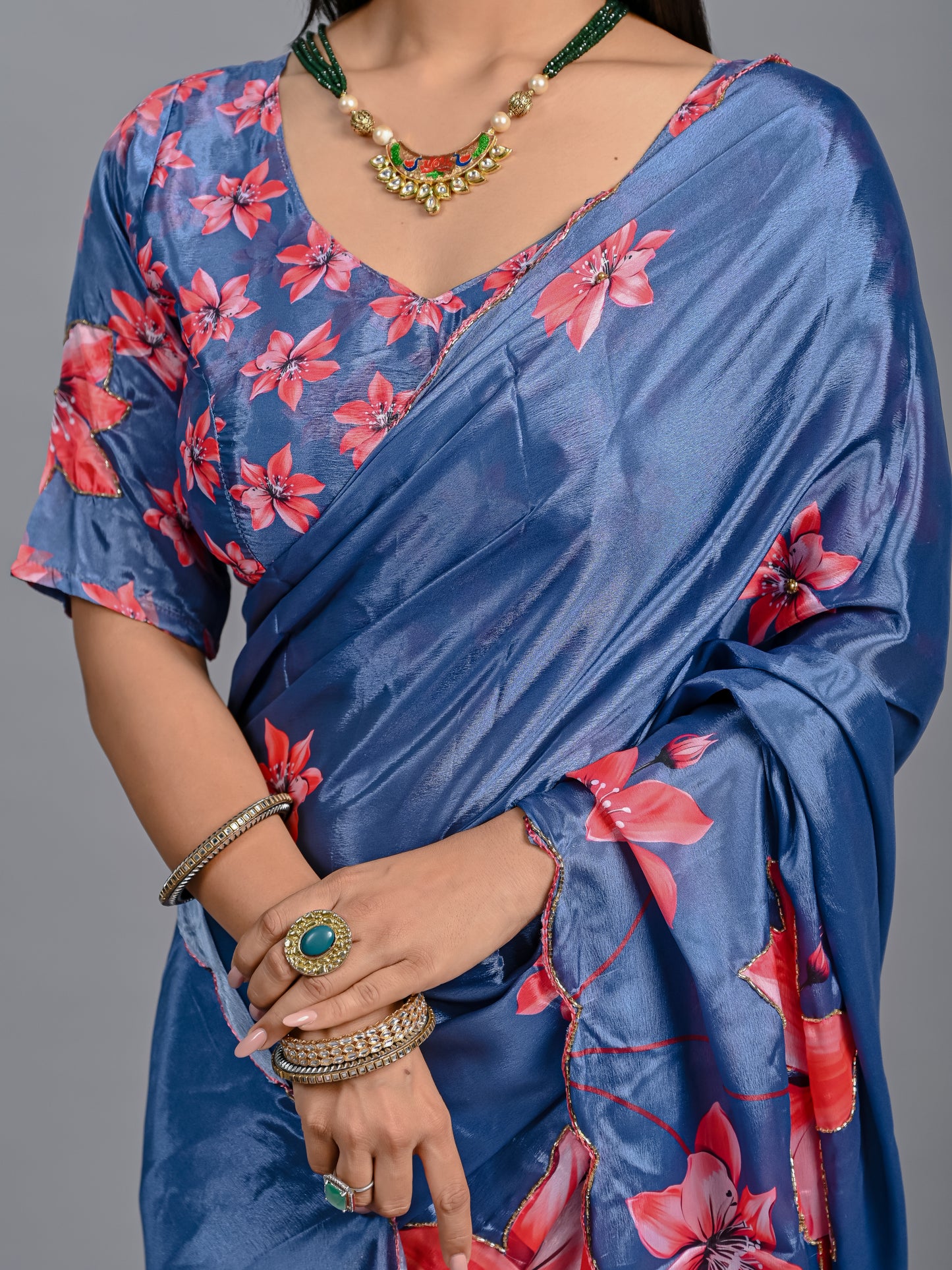 Elegant Bloom Floral Poli Chinon Saree