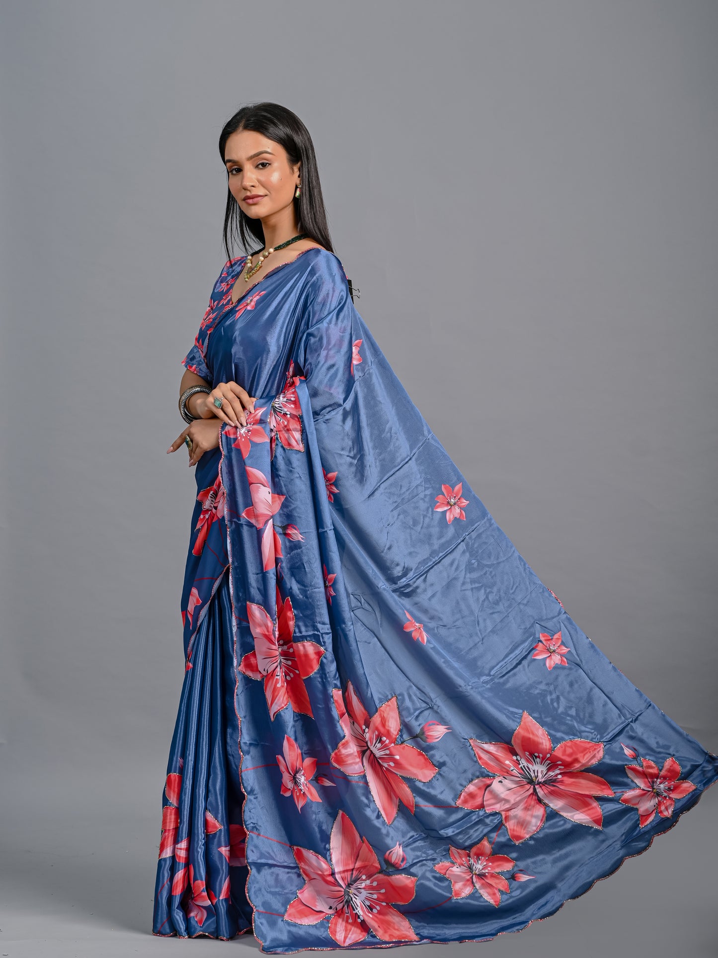 Elegant Bloom Floral Poli Chinon Saree