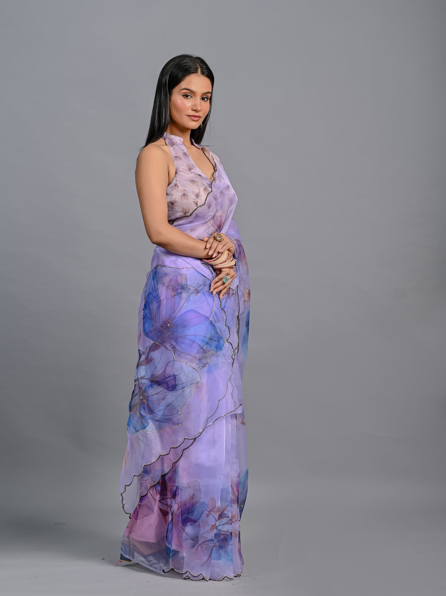 Lavender Dreams Poly Organza Saree with Cutout Blouse