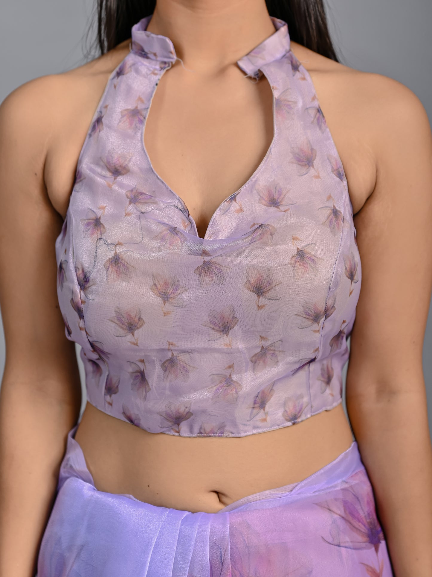 Lavender Dreams Poly Organza Saree with Cutout Blouse