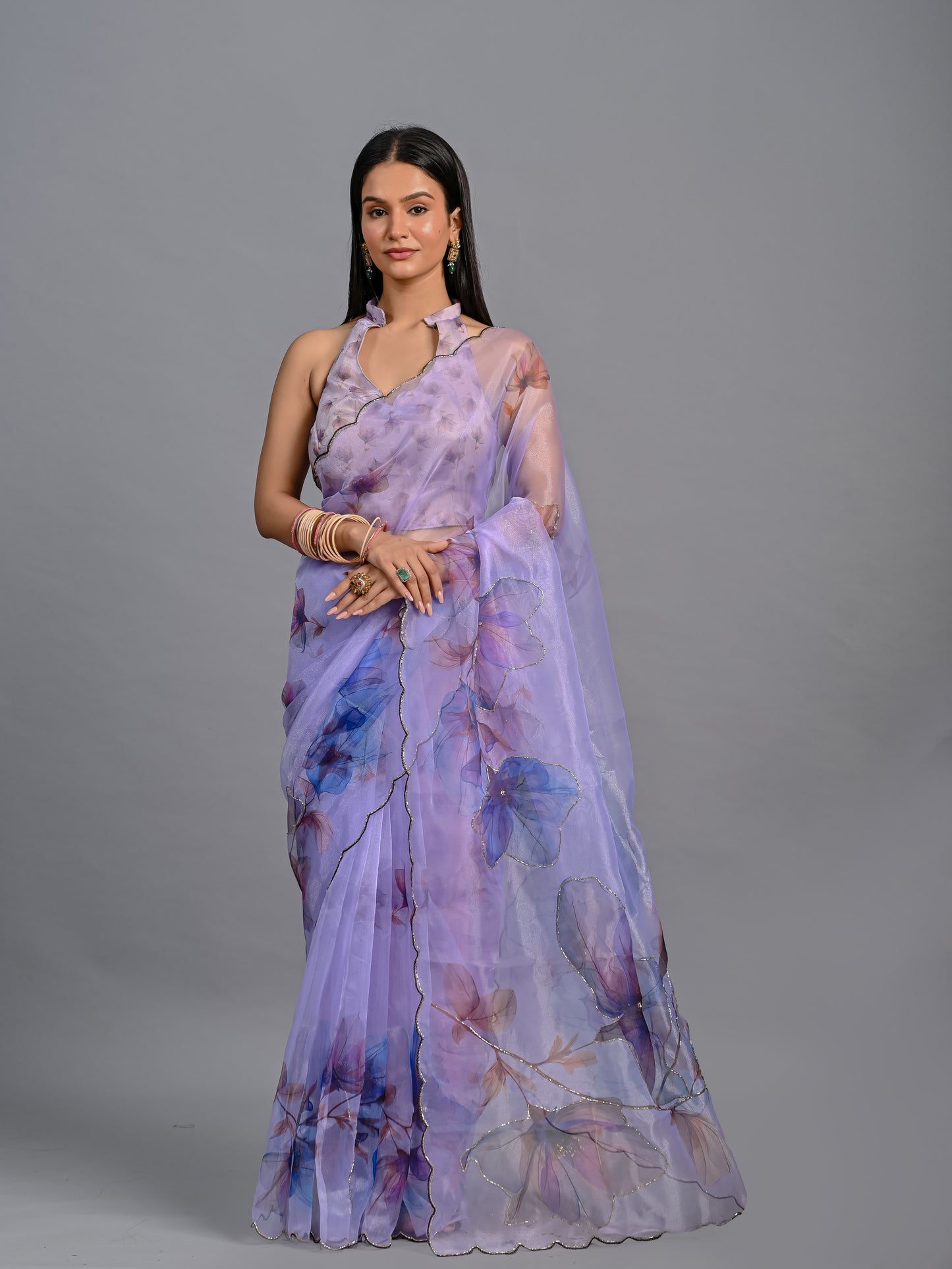 Lavender Dreams Poly Organza Saree with Cutout Blouse