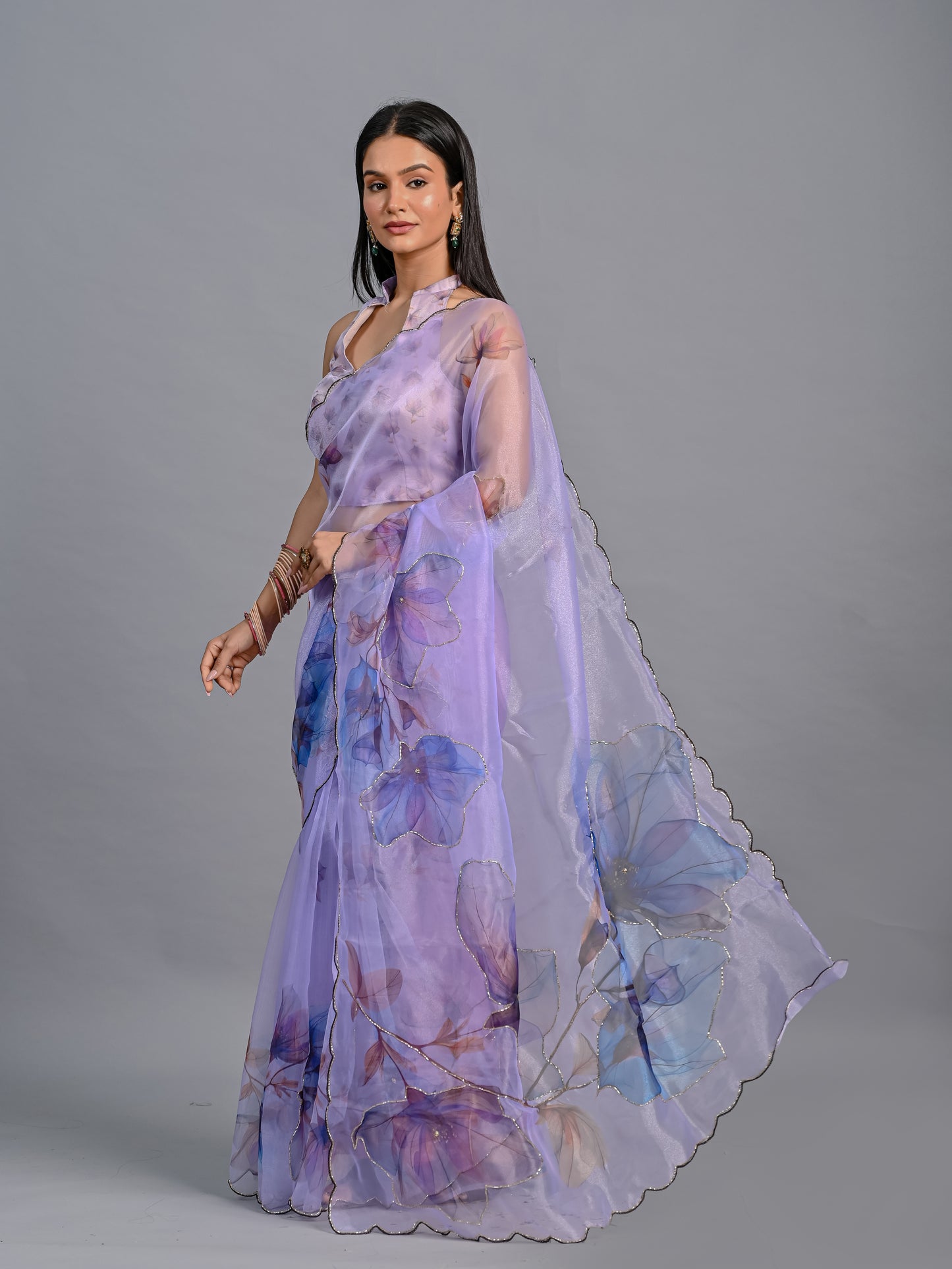 Lavender Dreams Poly Organza Saree with Cutout Blouse