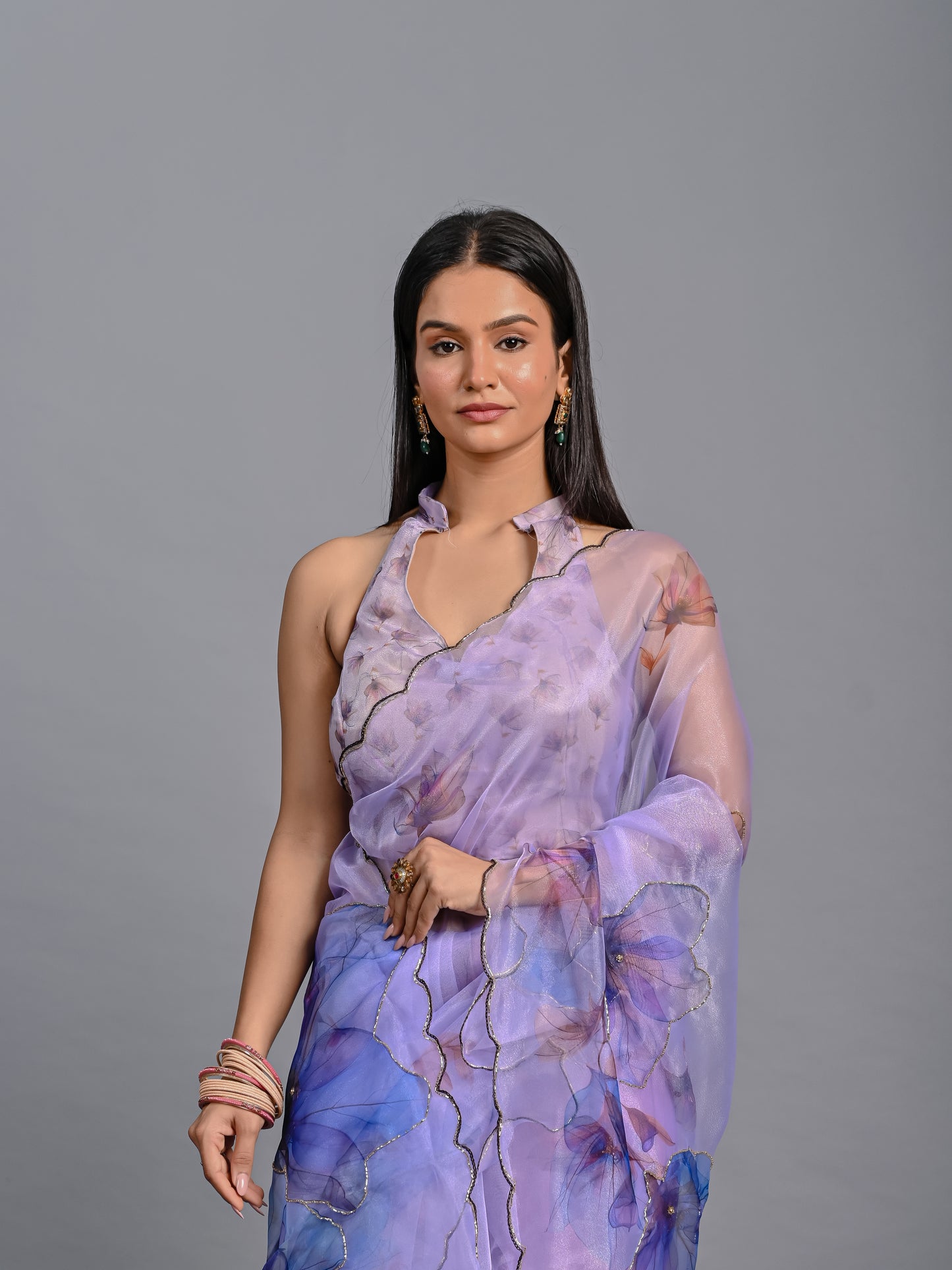 Lavender Dreams Poly Organza Saree with Cutout Blouse