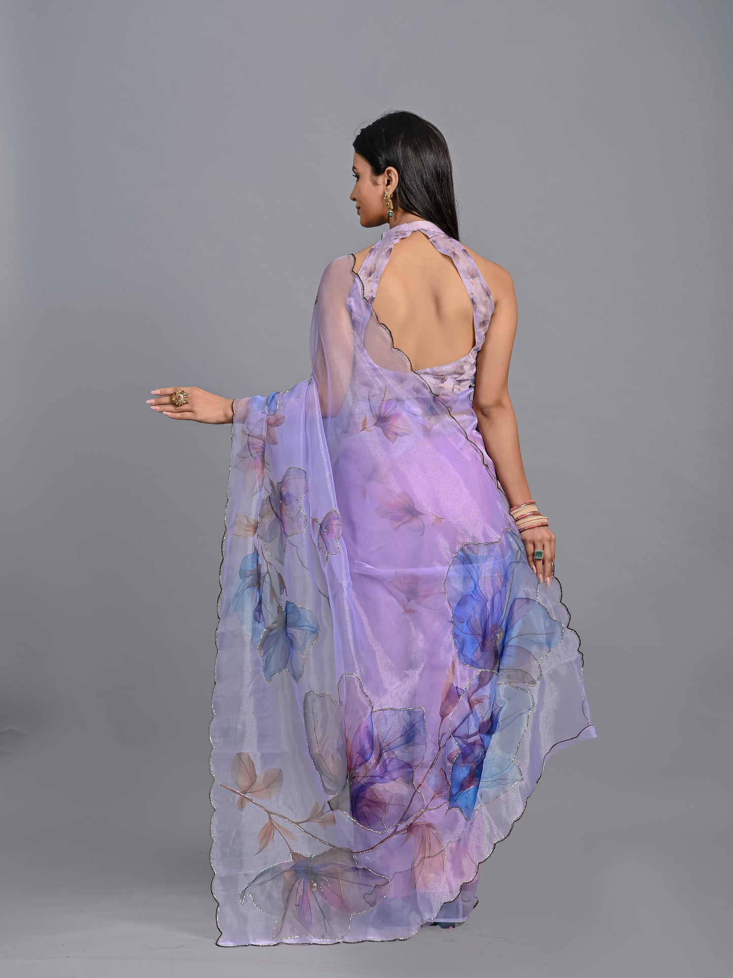 Lavender Dreams Poly Organza Saree with Cutout Blouse