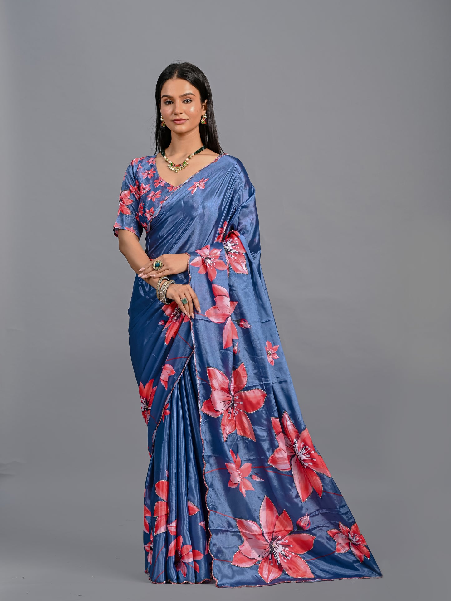 Elegant Bloom Floral Poli Chinon Saree
