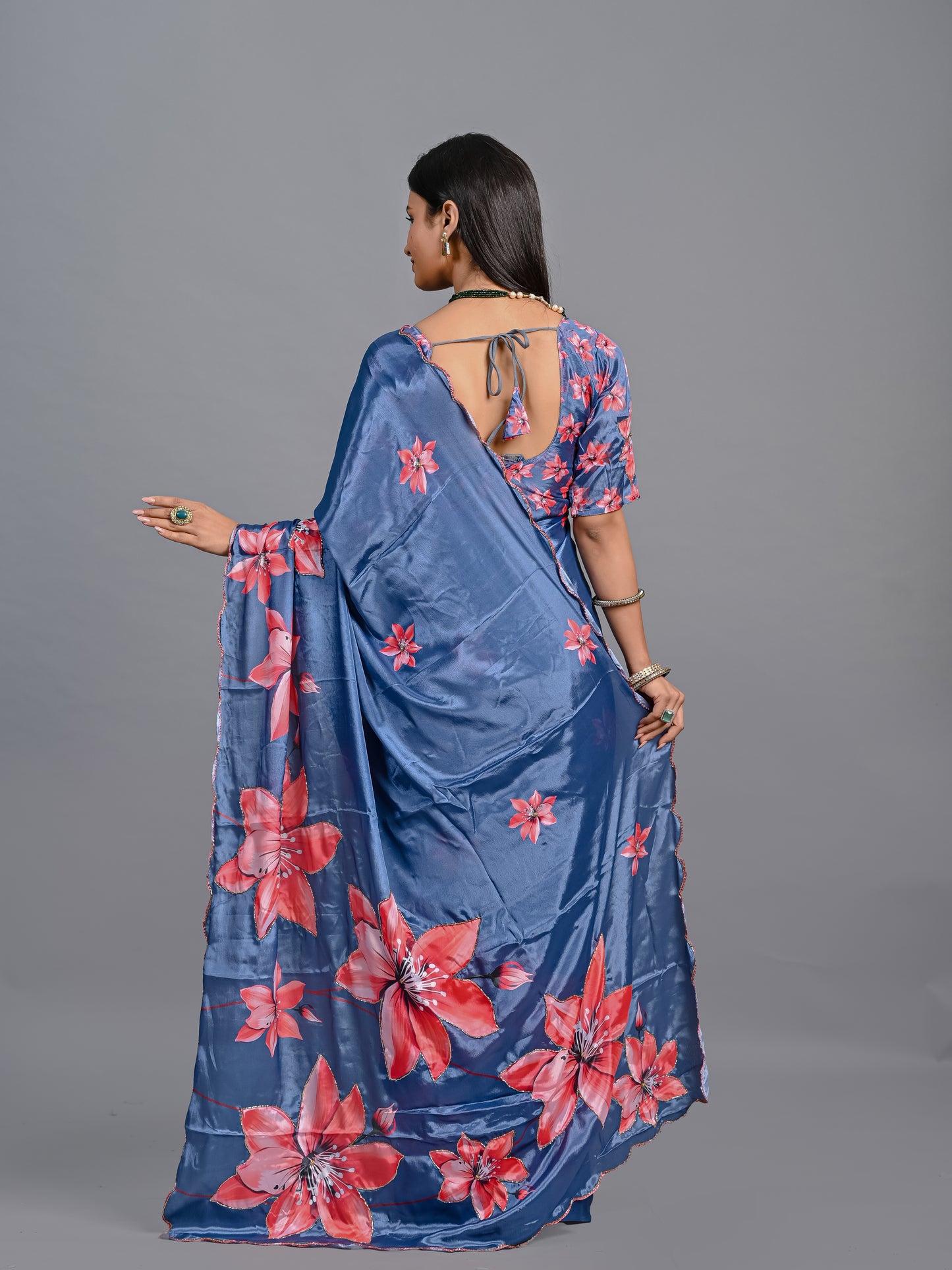 Elegant Bloom Floral Poli Chinon Saree