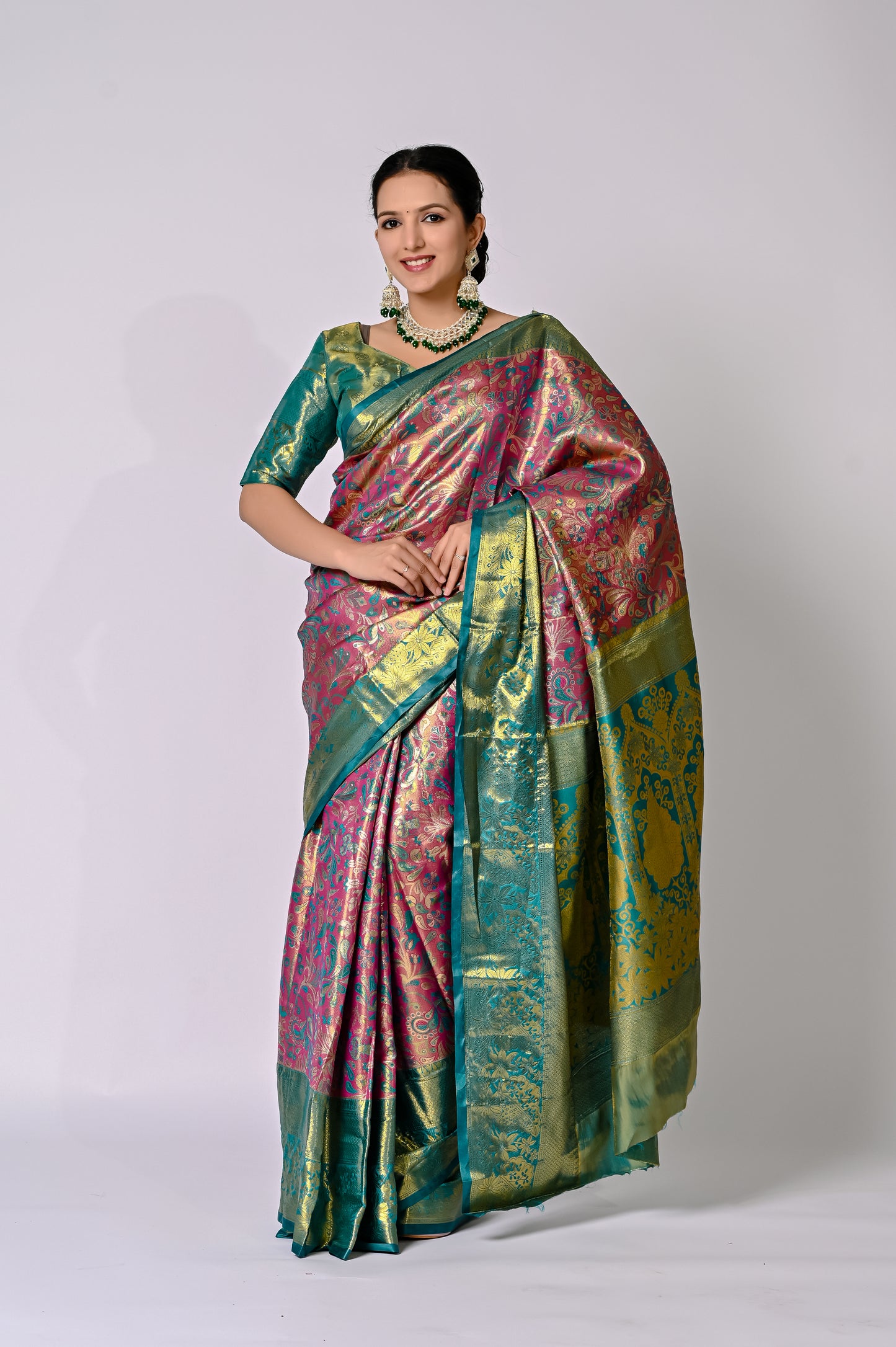 Royal Teal and Magenta Banarasi Jaquard Silk Saree