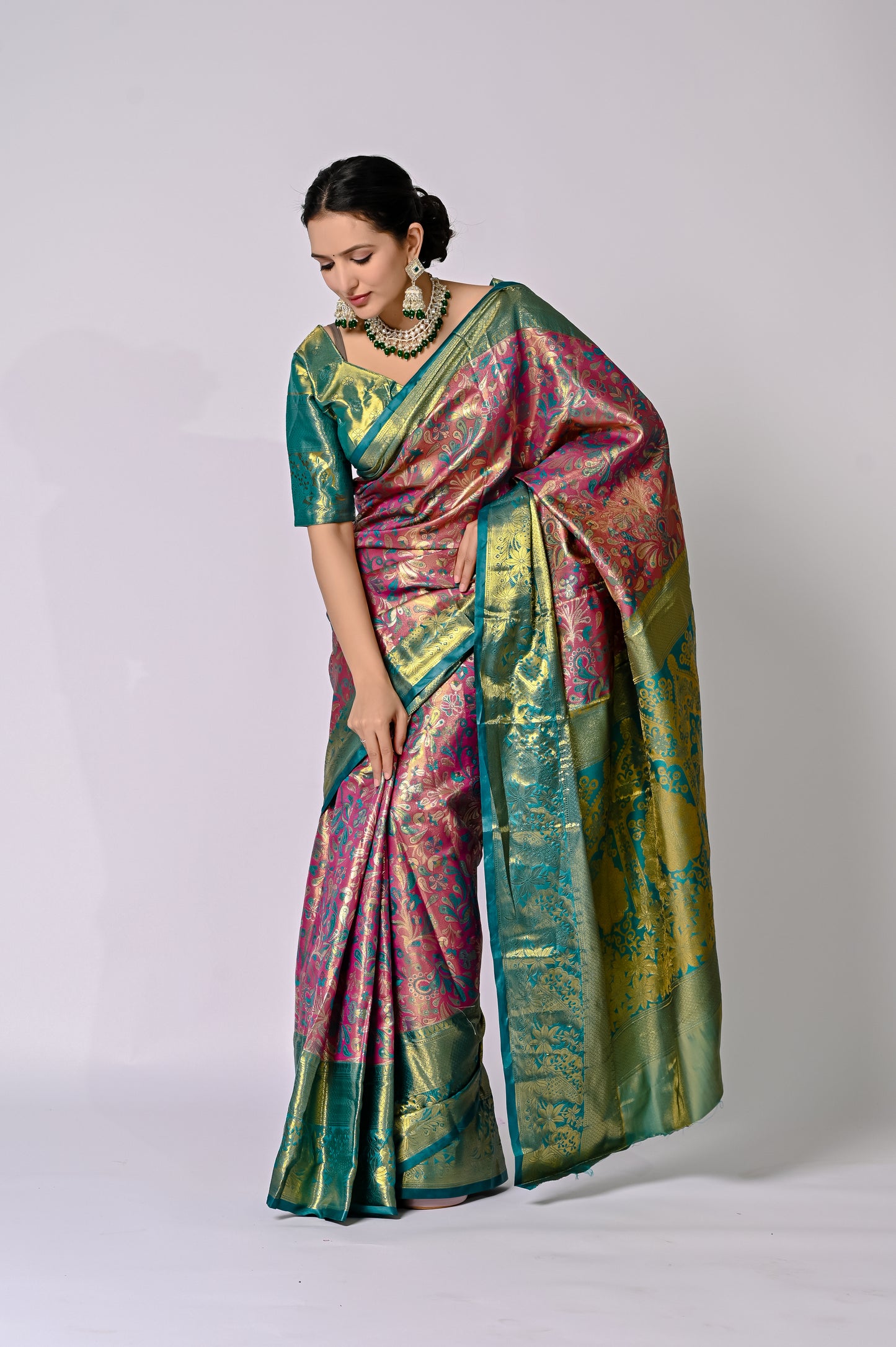 Royal Teal and Magenta Banarasi Jaquard Silk Saree