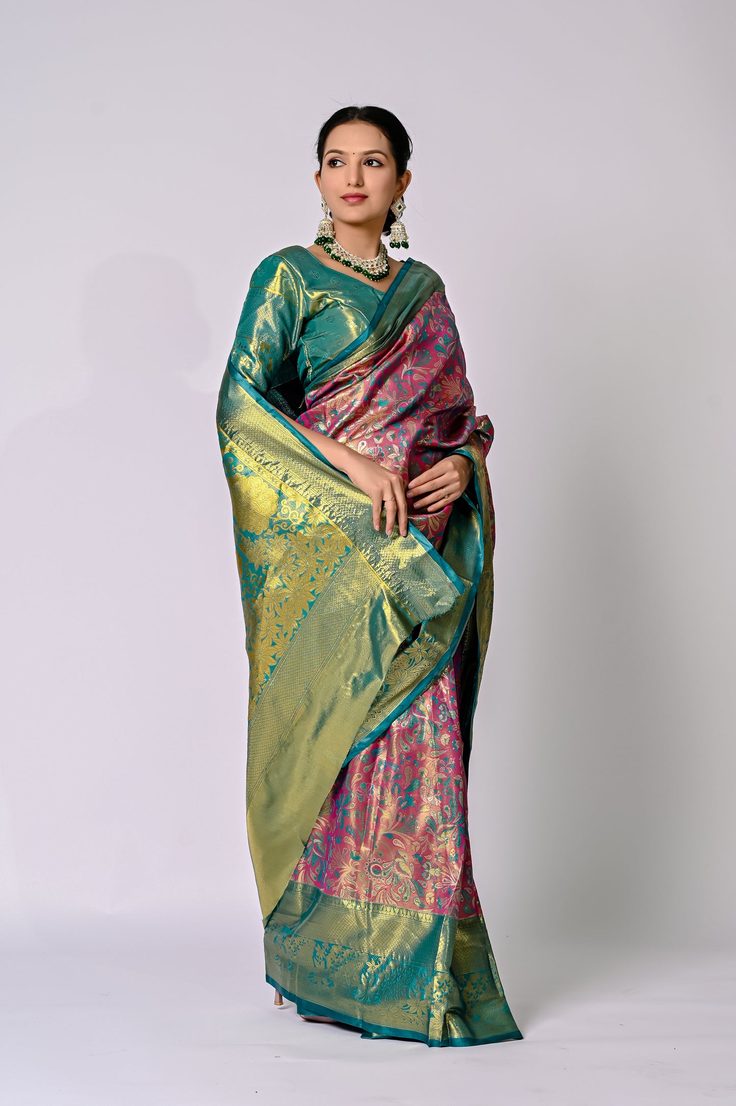 Royal Teal and Magenta Banarasi Jaquard Silk Saree