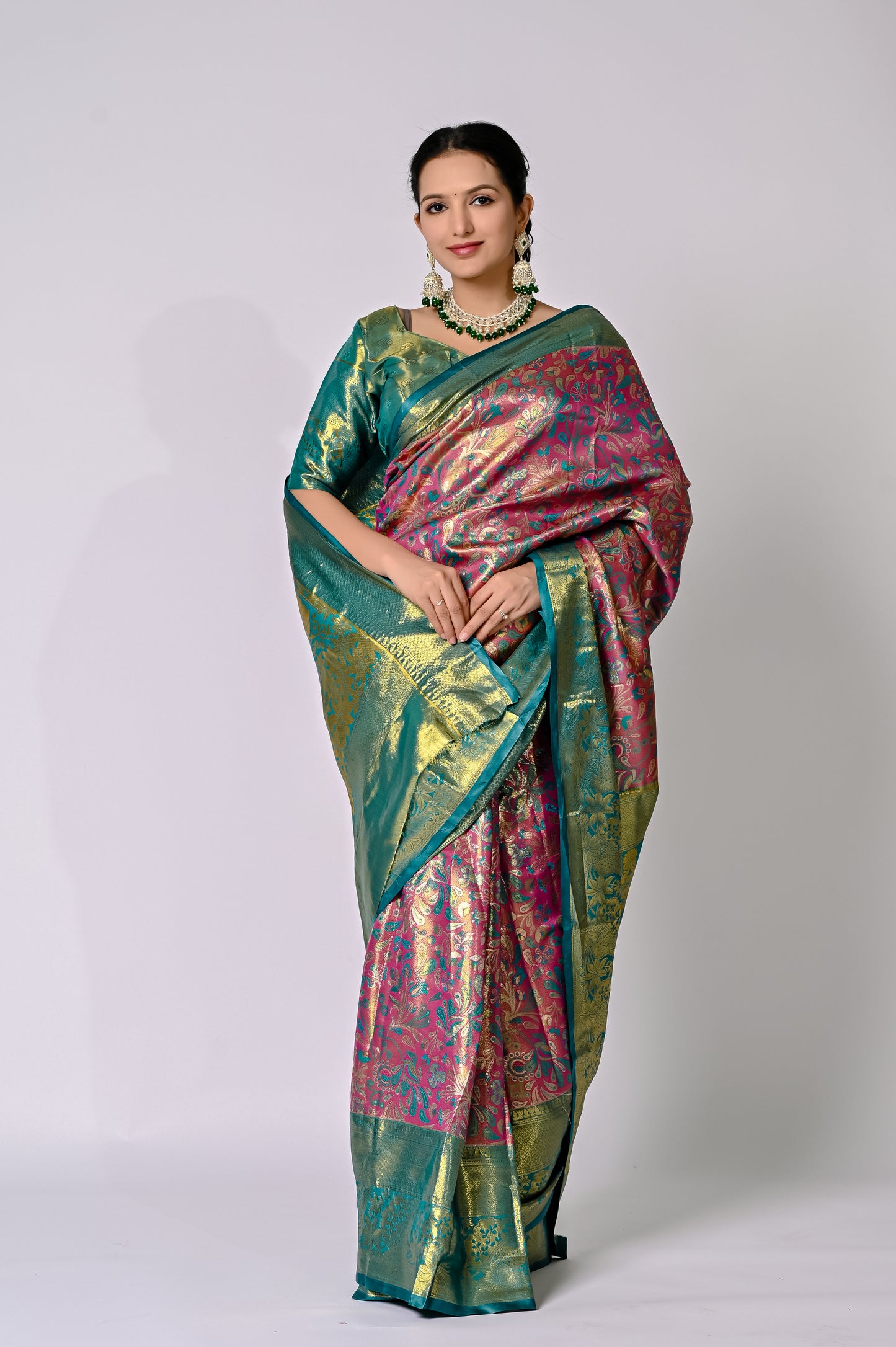 Royal Teal and Magenta Banarasi Jaquard Silk Saree