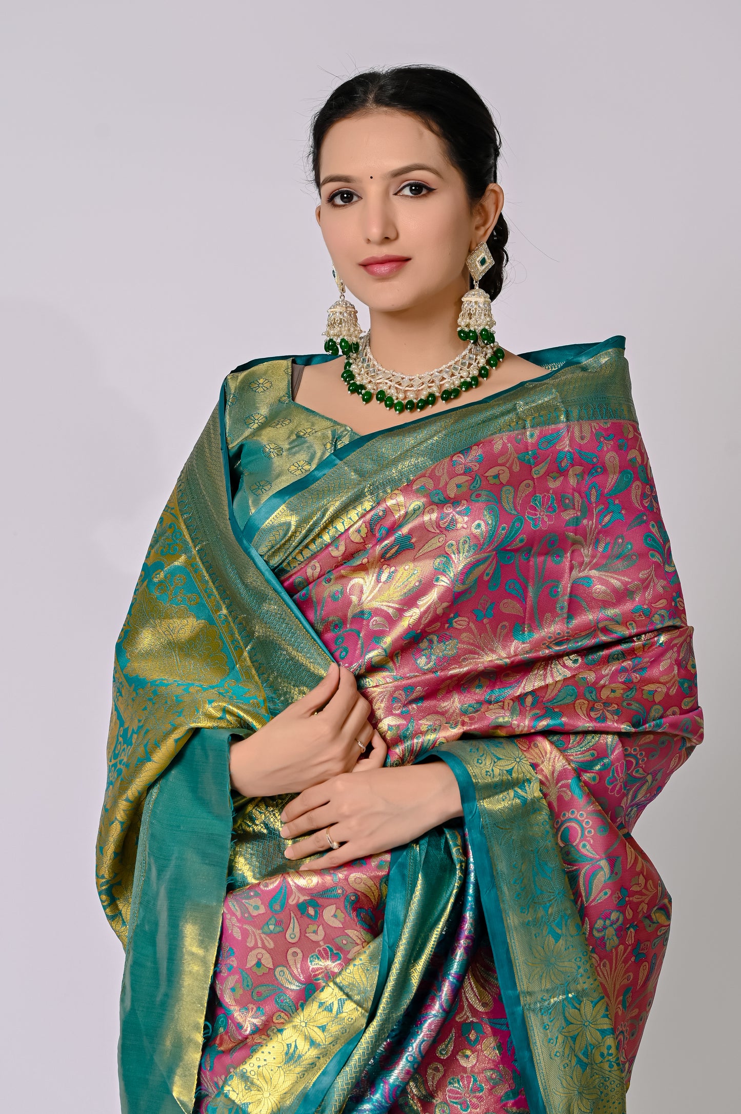 Royal Teal and Magenta Banarasi Jaquard Silk Saree
