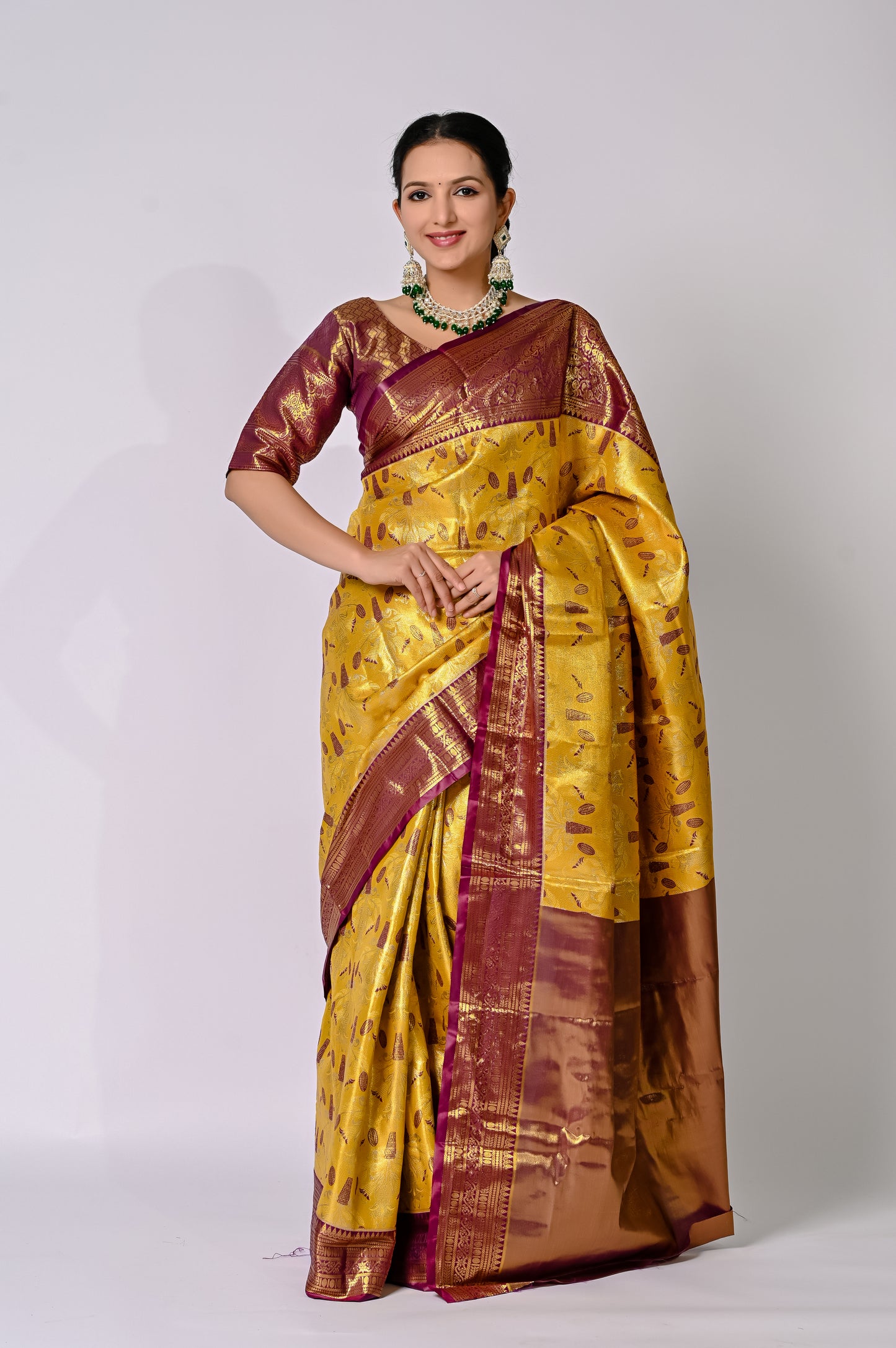 Gold & Berry Banarasi Jaquard Silk Saree