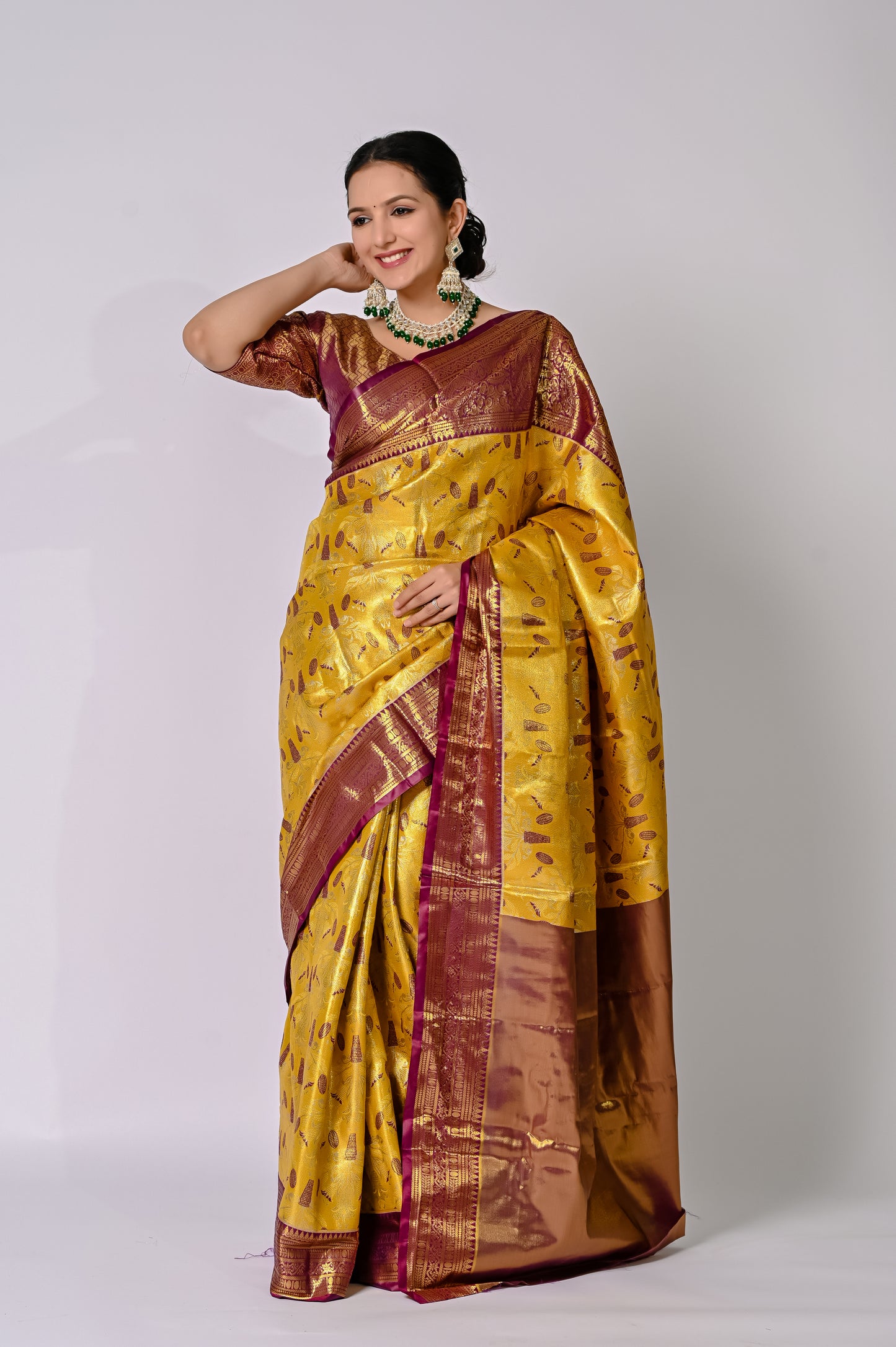 Gold & Berry Banarasi Jaquard Silk Saree