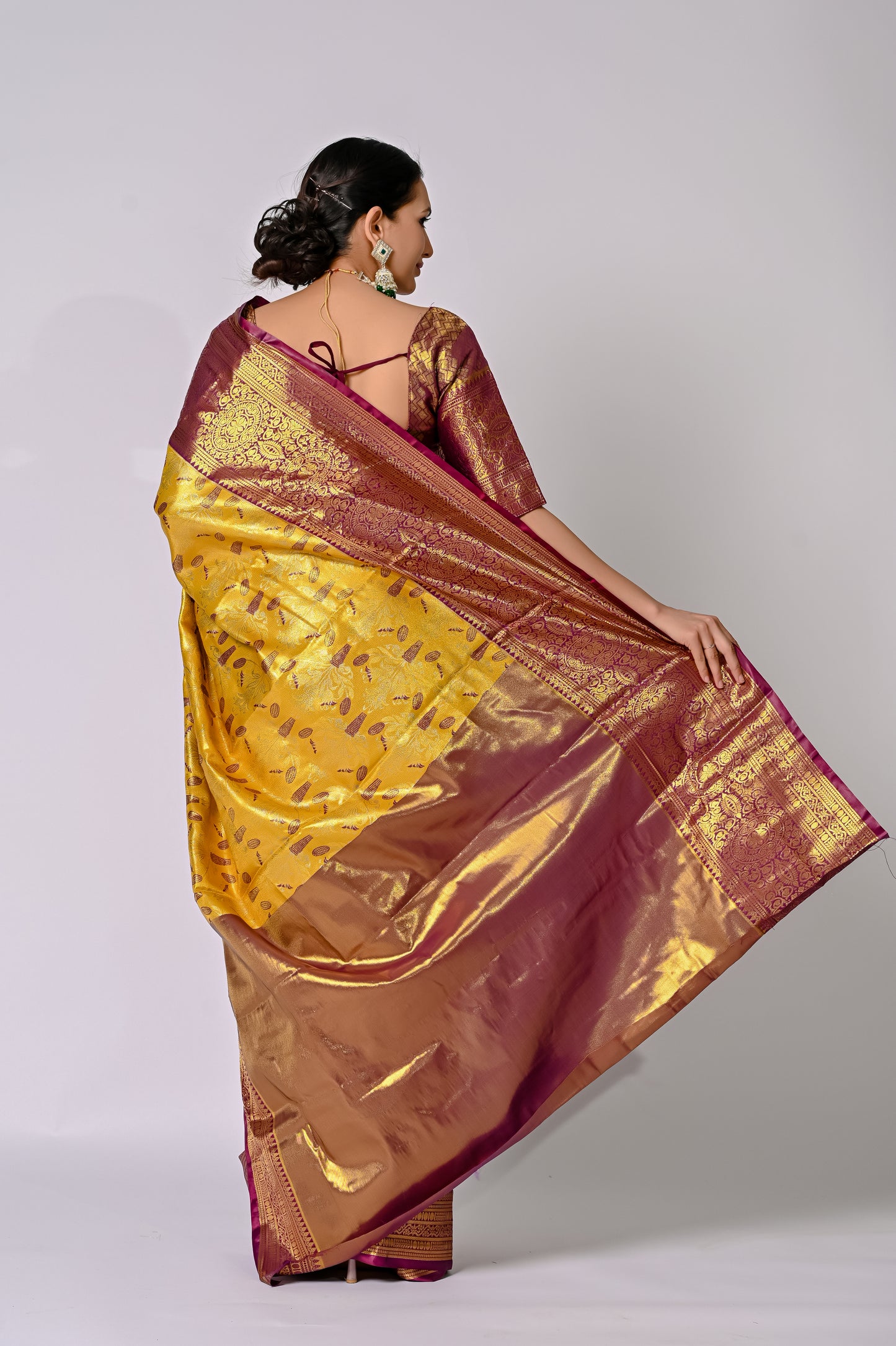 Gold & Berry Banarasi Jaquard Silk Saree