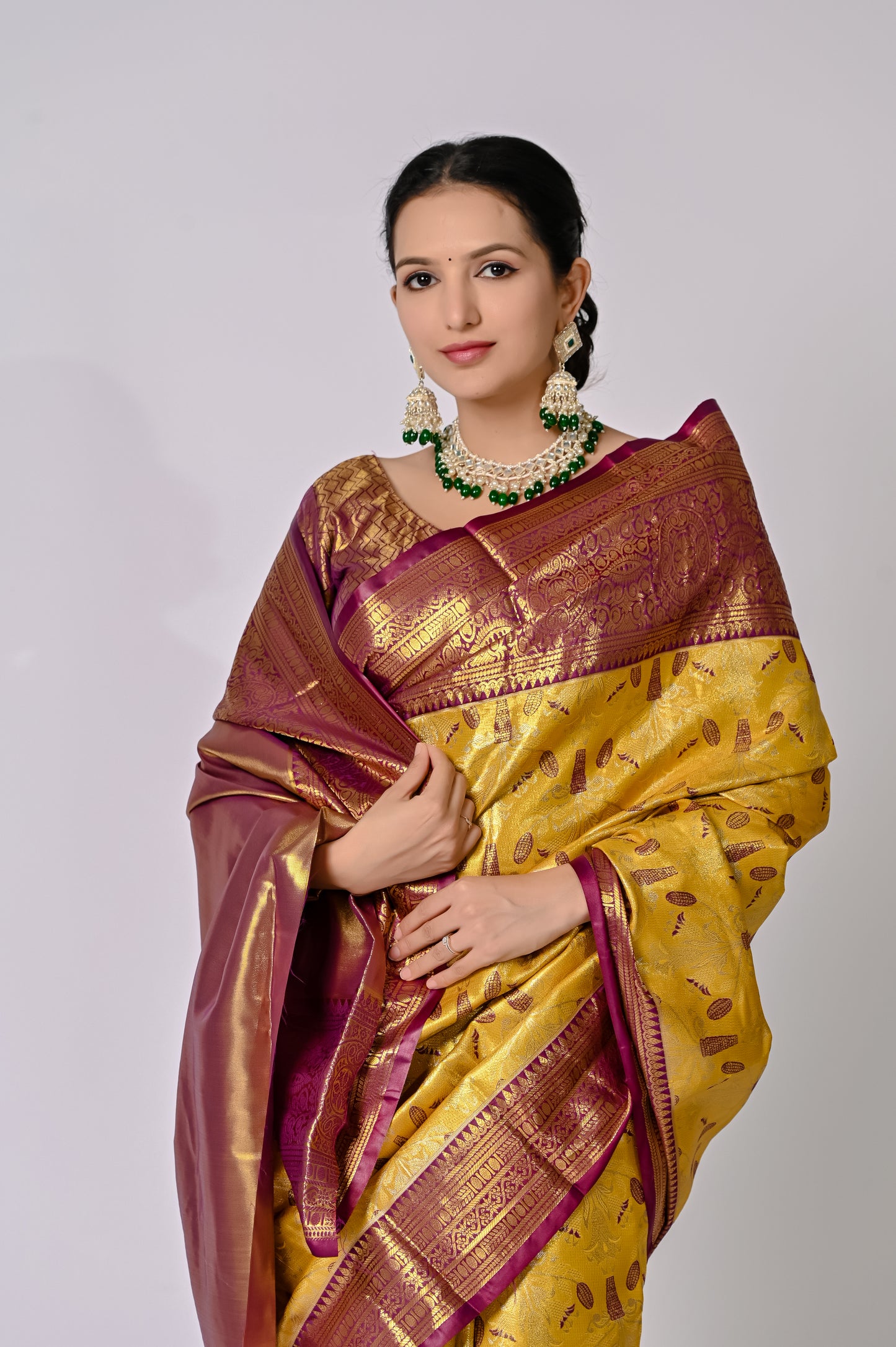 Gold & Berry Banarasi Jaquard Silk Saree