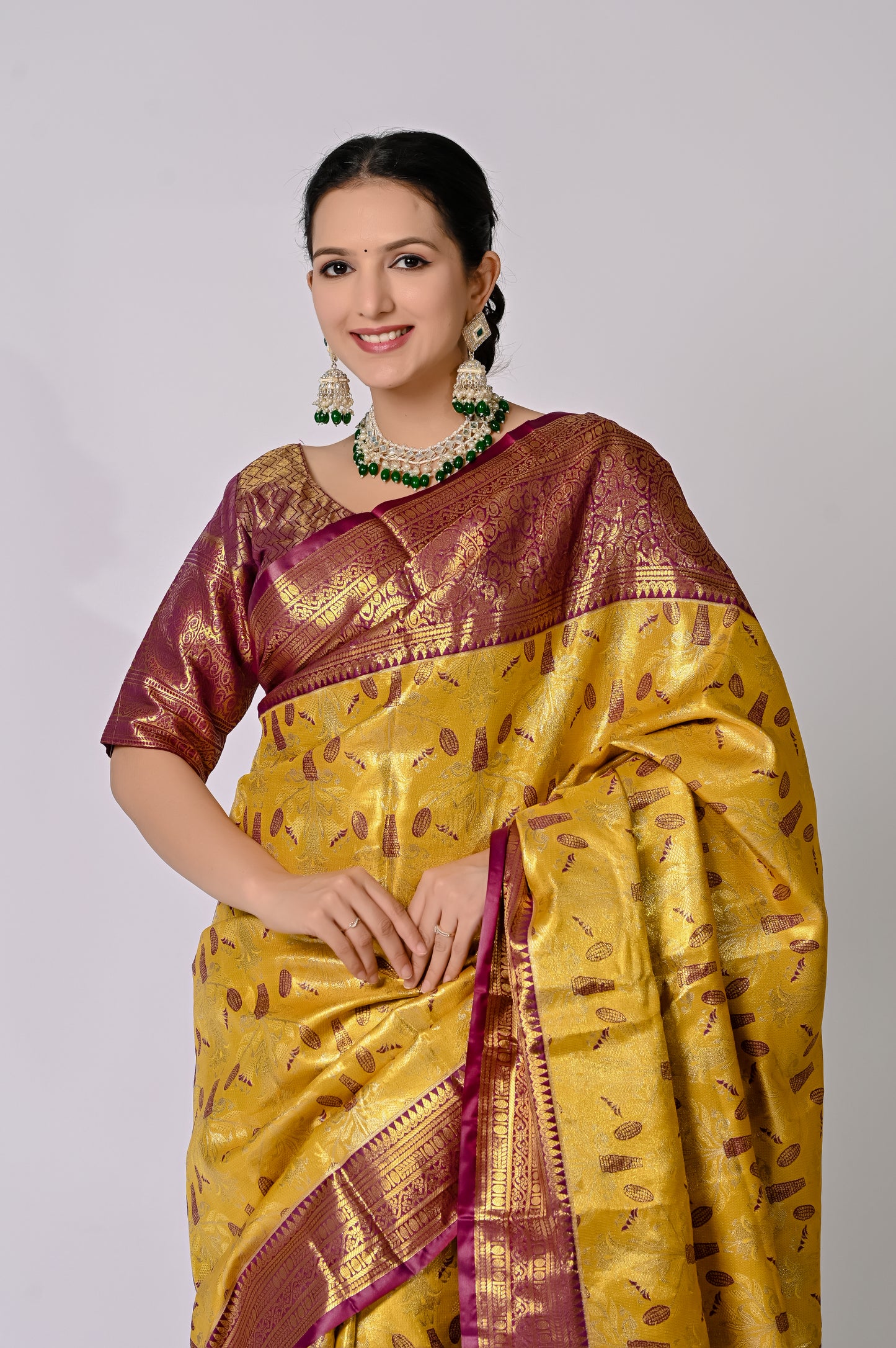 Gold & Berry Banarasi Jaquard Silk Saree