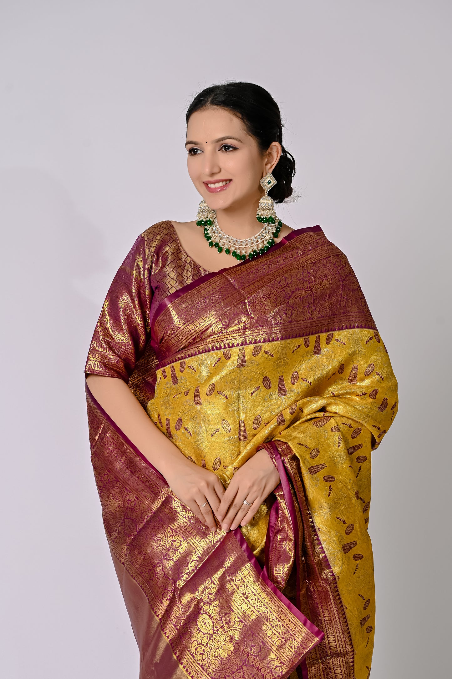 Gold & Berry Banarasi Jaquard Silk Saree