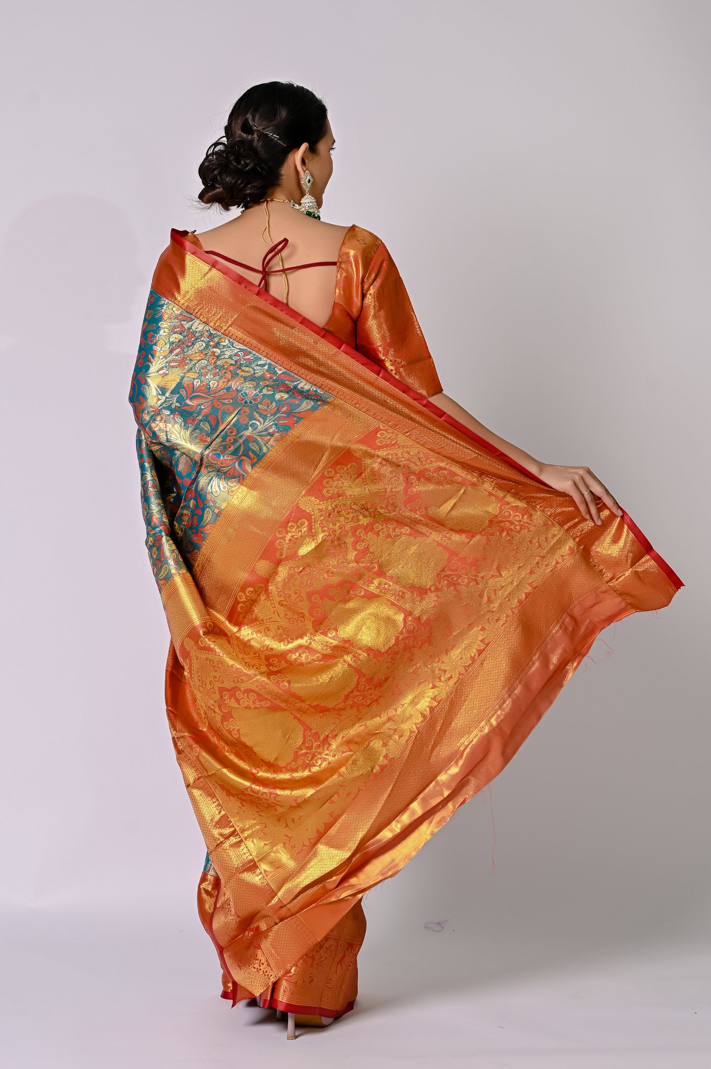Royal Turquoise and Copper Banarasi Jaquard Silk Saree