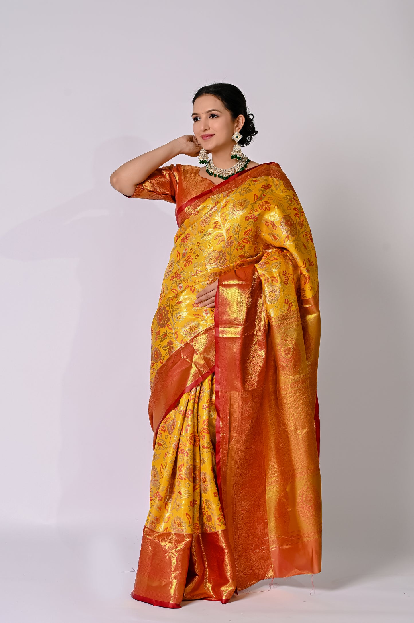Golden Sunfire Banarasi Jaquard Silk Saree