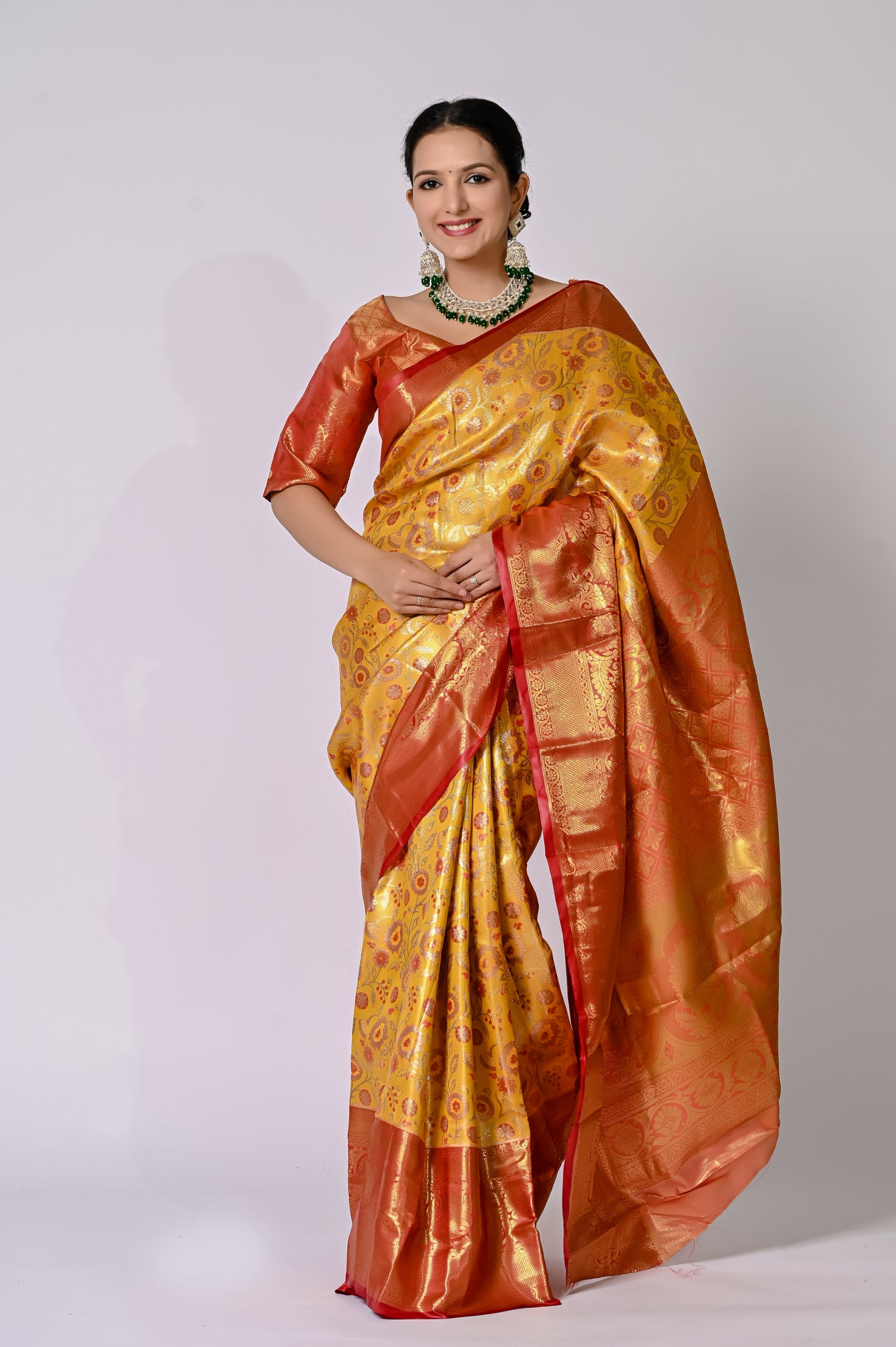 Golden Crimson Heritage Banarasi Jaquard Silk Saree