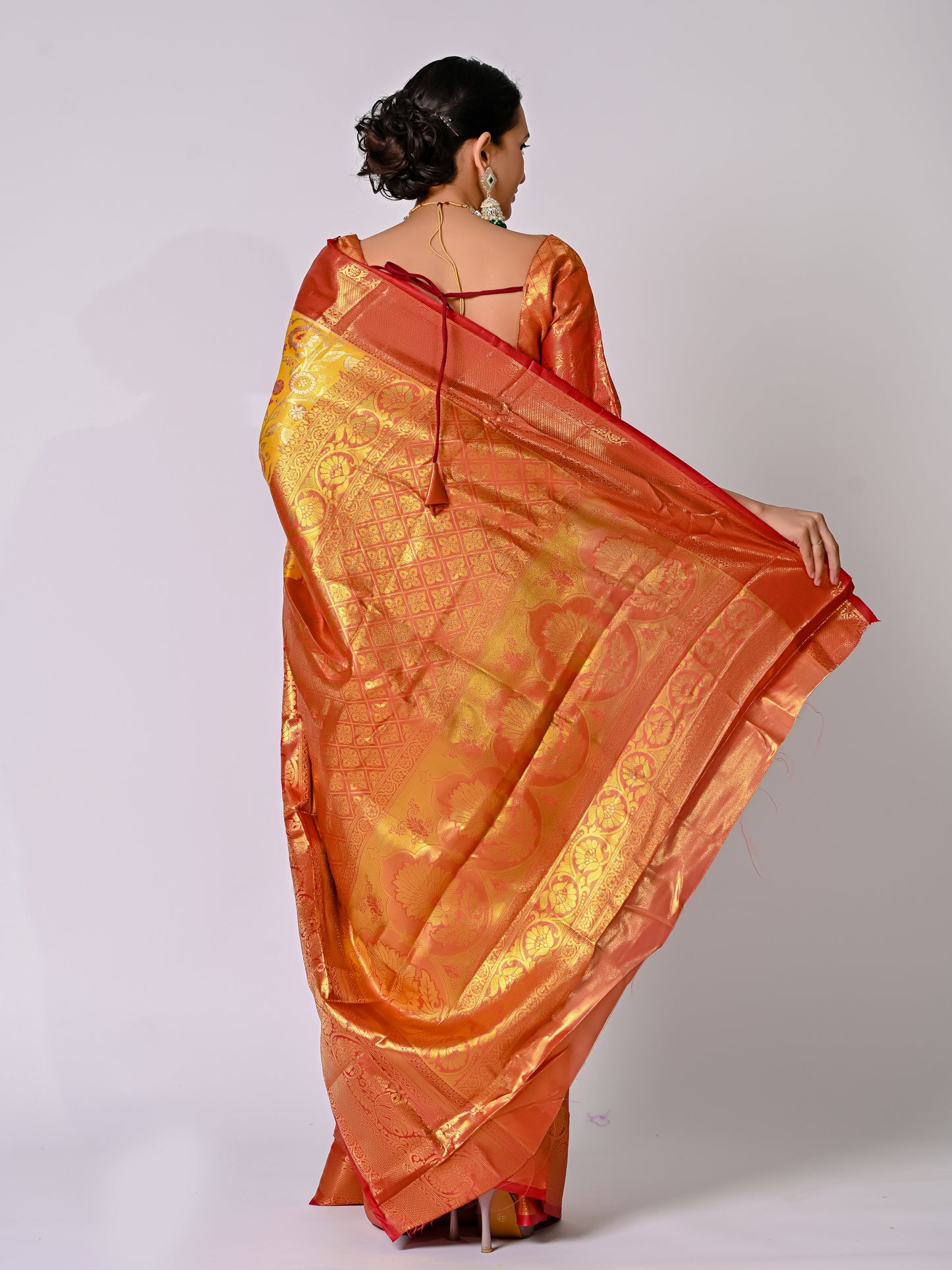 Golden Crimson Heritage Banarasi Jaquard Silk Saree