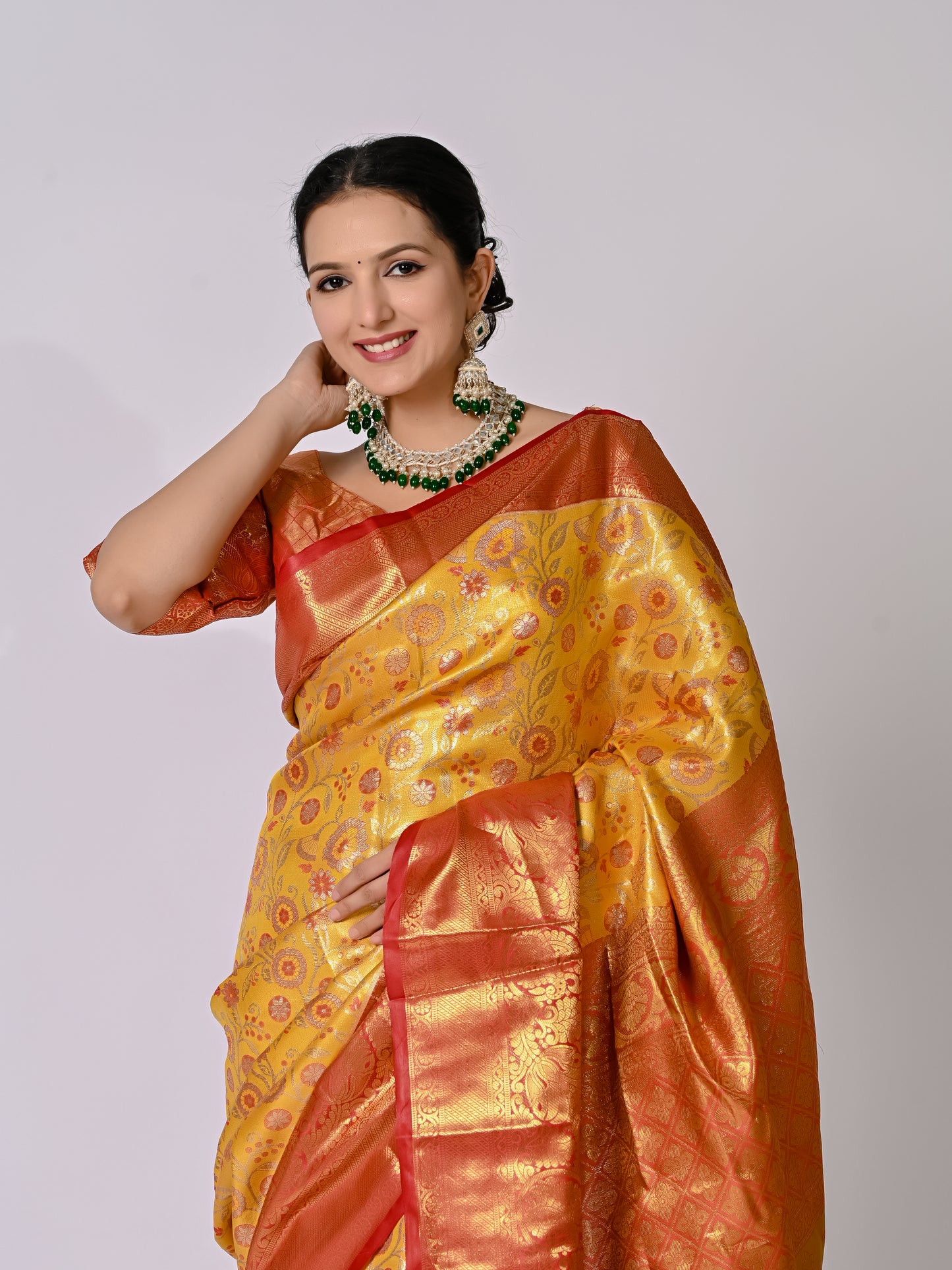 Golden Crimson Heritage Banarasi Jaquard Silk Saree