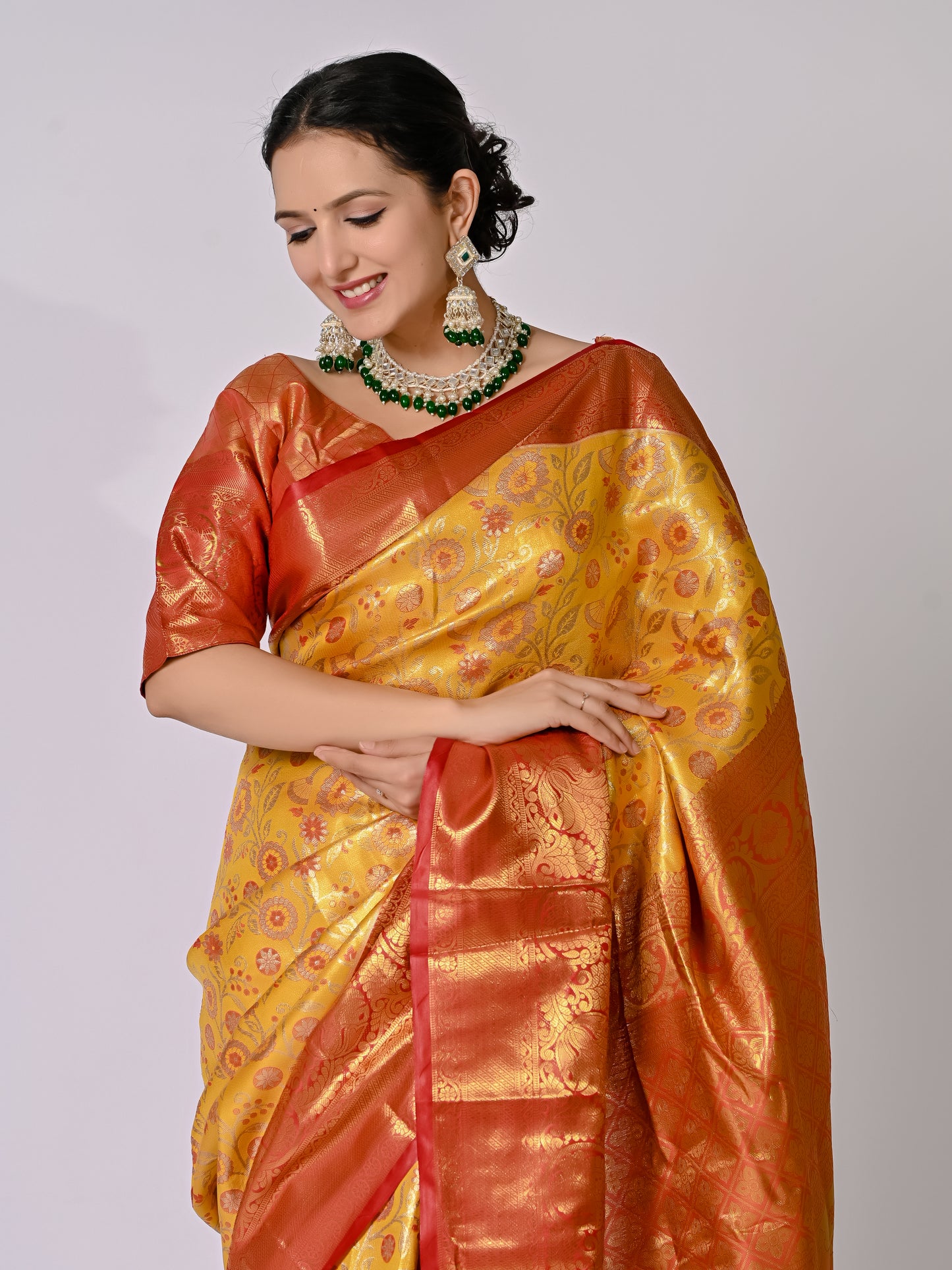 Golden Crimson Heritage Banarasi Jaquard Silk Saree
