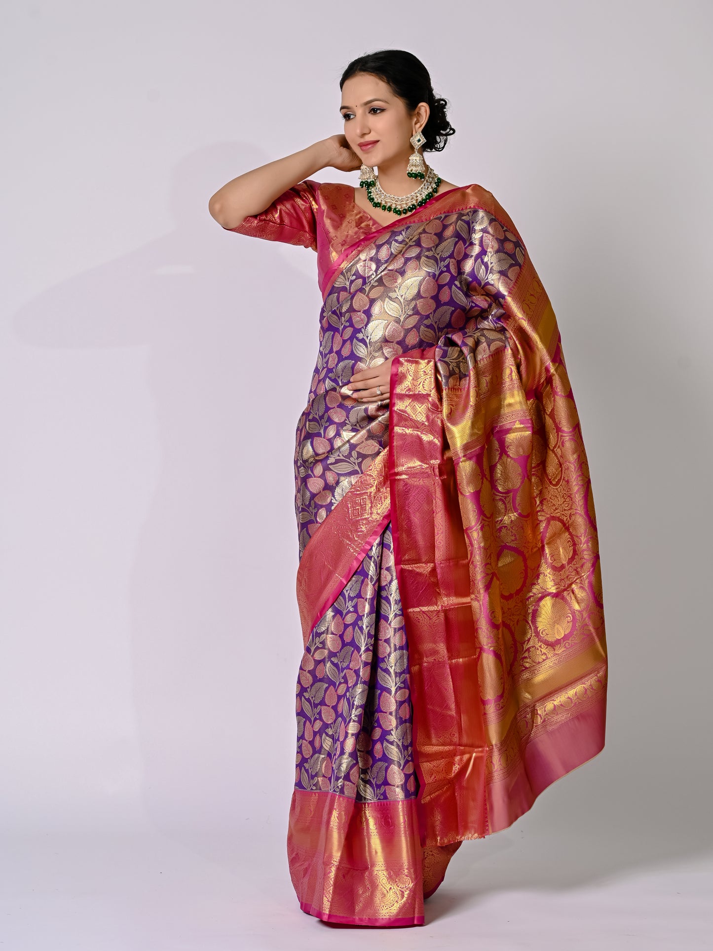 Royal Purple and Rani Pink Banarasi Jaquard Silk Saree