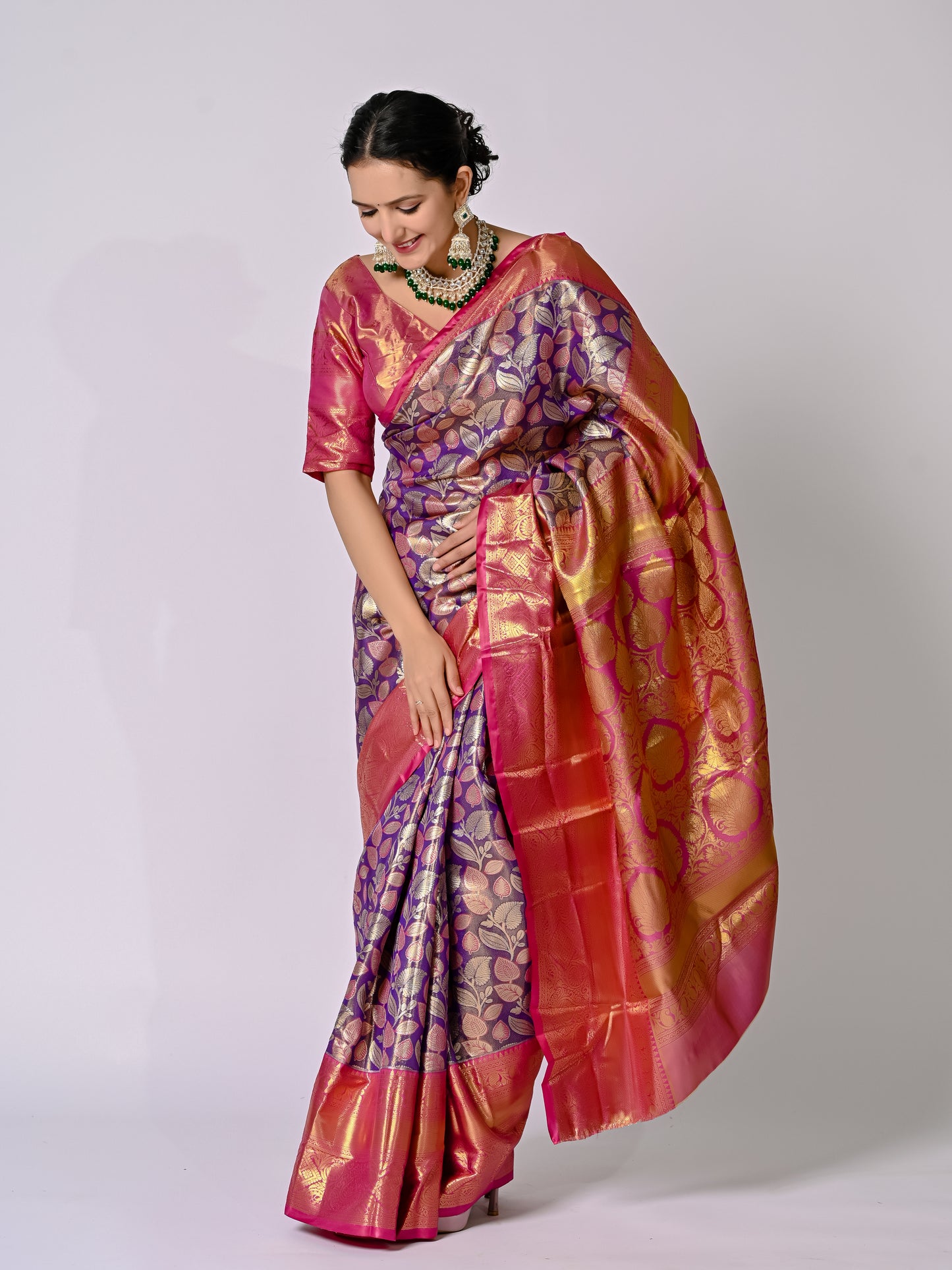 Royal Purple and Rani Pink Banarasi Jaquard Silk Saree