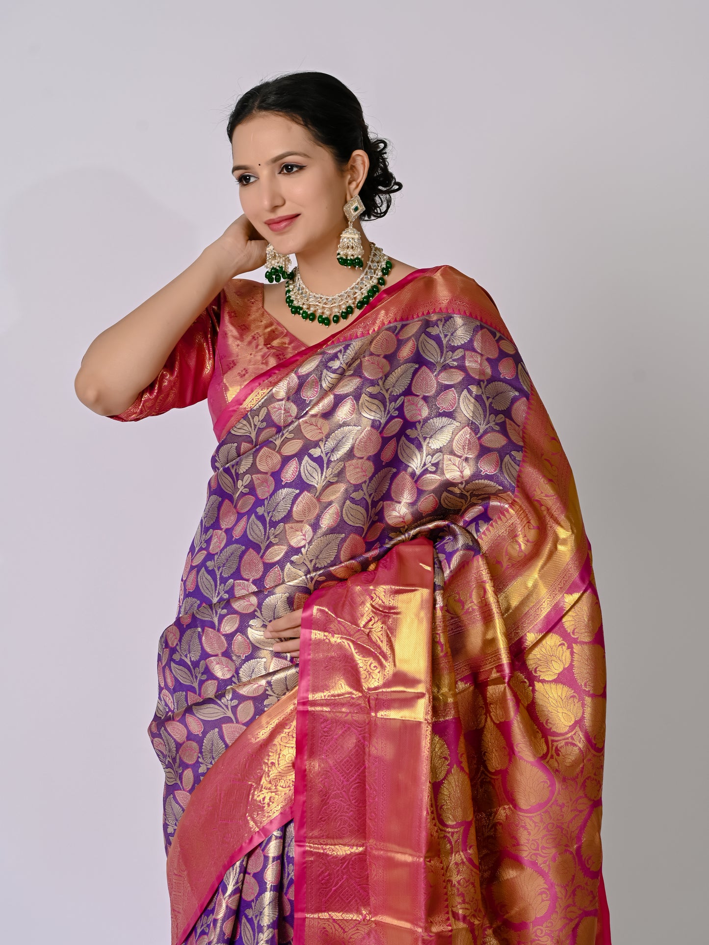 Royal Purple and Rani Pink Banarasi Jaquard Silk Saree